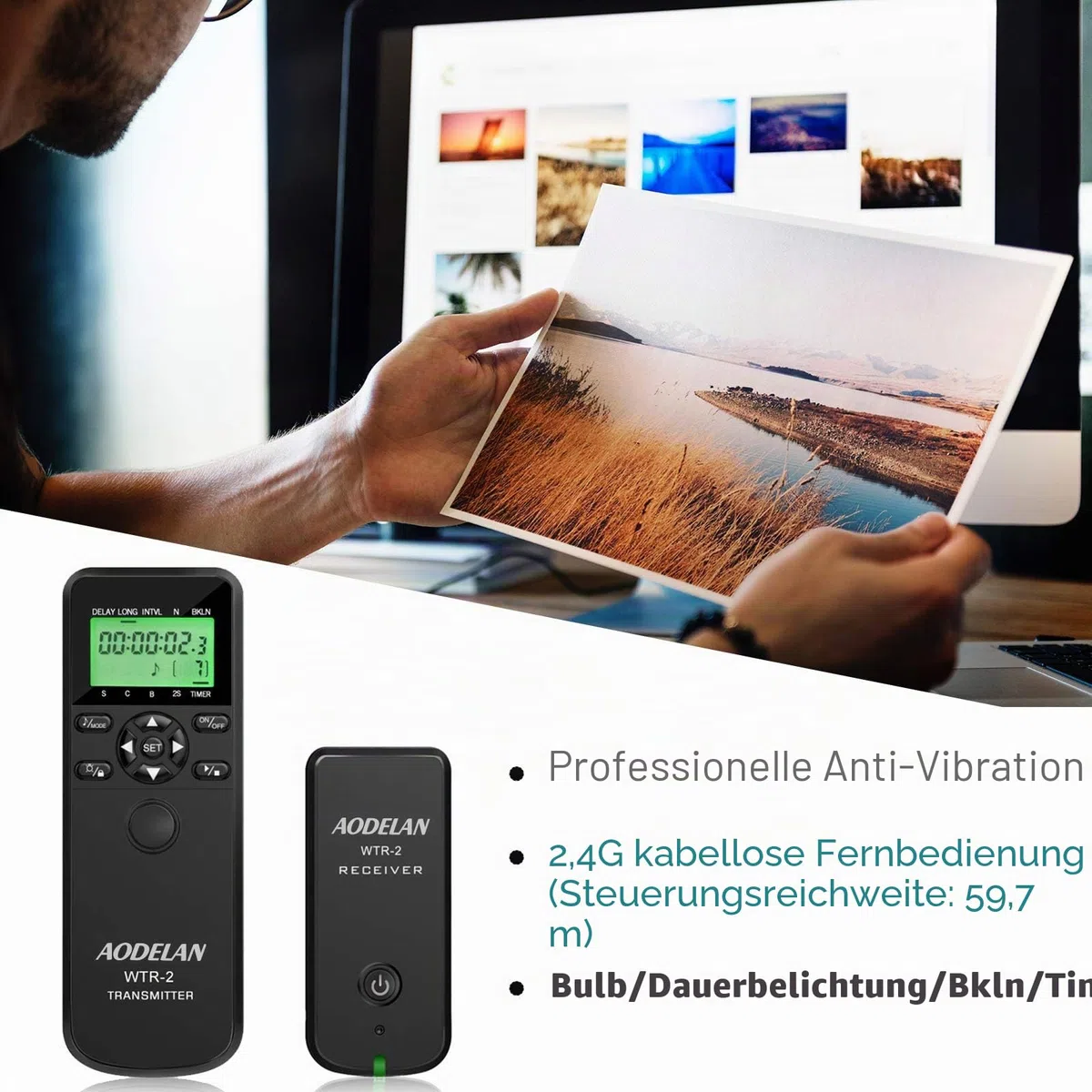 AODELAN Funk-Fernauslöser mit Intervalltimer für Nikon D5300, D850, D810 | drahtlos, Zeitraffer,Langzeitbelichtung,für D700/D500/D4/D4s/D3100/ D5000/D7200/D600/D610/D750/D3300; ersetzt MC-DC2, MC-36