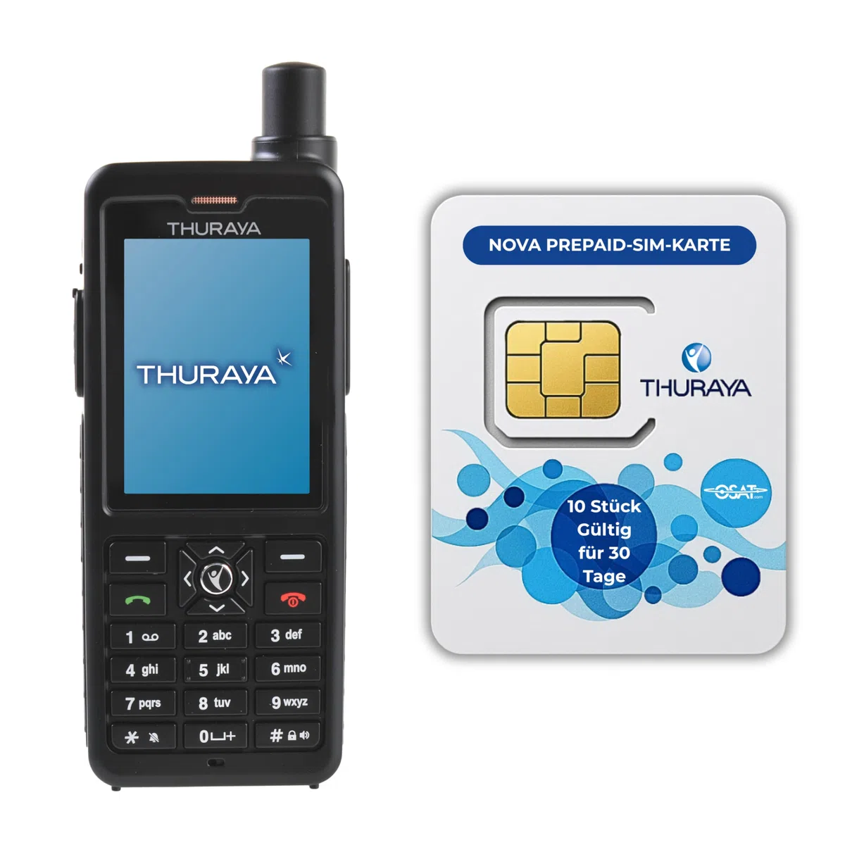 OSAT Thuraya XT Pro Satellitentelefon und NOVA SIM mit 10 Einheiten (11 Minuten) / 365 Tagen Gültigkeit - Schwarz