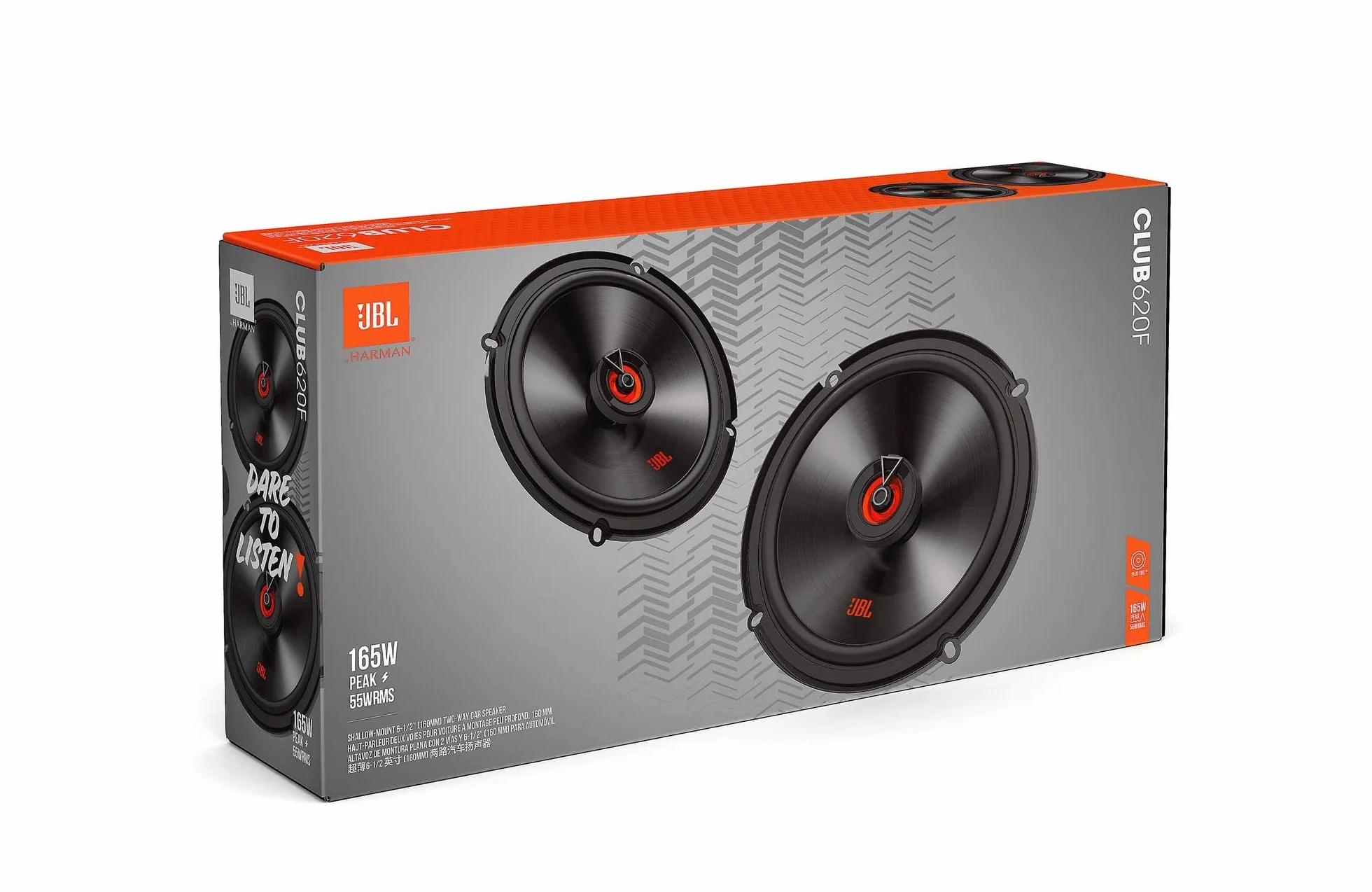 JBL SPKCB620F 6,5 Zoll 2-Wege Koaxiallautsprecher Auto mit 55 W RMS und 165 W Max, 92 dB Empfindlichkeit, 3 Ohm, 55 Hz–20 kHz, Plus One Woofer, PEI Hochtöner, Flache Bauweise