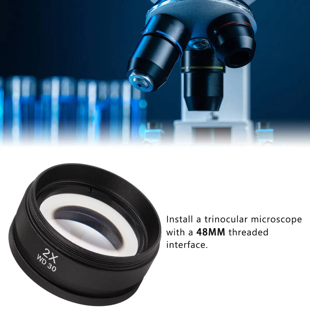 Tyenaza Mikroskopobjektiv, 1,5/2-fach Hilfsobjektiv-Barlow-Linse für Zoom-Stereomikroskop mit Gewinde 48 mm für Trinokularmikroskop(2X)