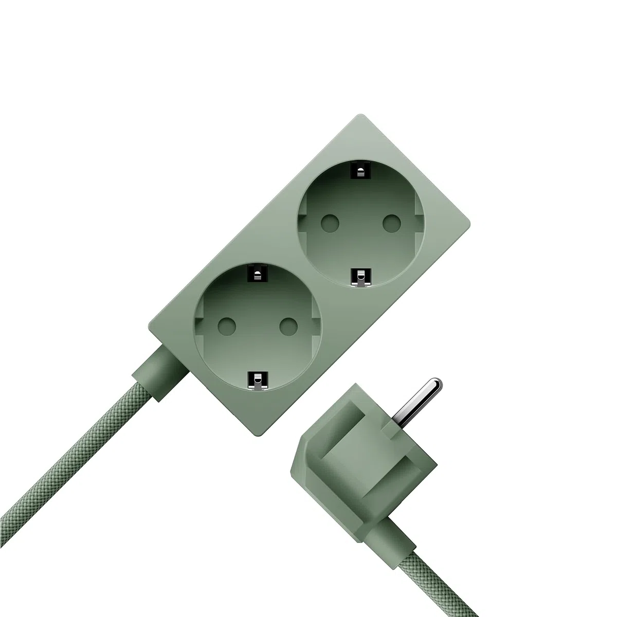 Sudio Brick Kompakte Steckdosenleiste | 2 Steckdosen & 2 USB-C Ports (30W GaN) | 1,8 m geflochtenes Kabel | EIN-/Aus-Schalter | Platzsparendes Design | Aus recycelten Materialien | (Green)