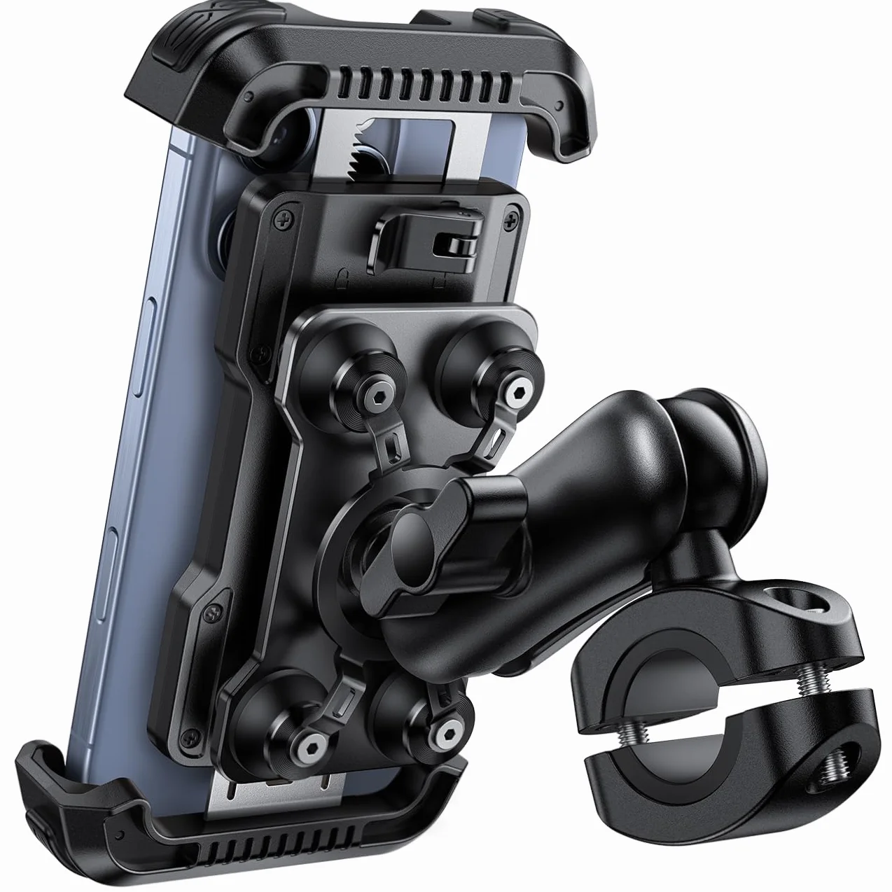 Lamicall Handyhalterung Motorrad, Handyhalter Fahrrad Vibrationsgedämpft | [Metall-Verlängerungsarm] Diebstahlsichere Handy Motorradhalterung , 720° Handy Halterung Motorrad Lenker für iPhone 17/16/15