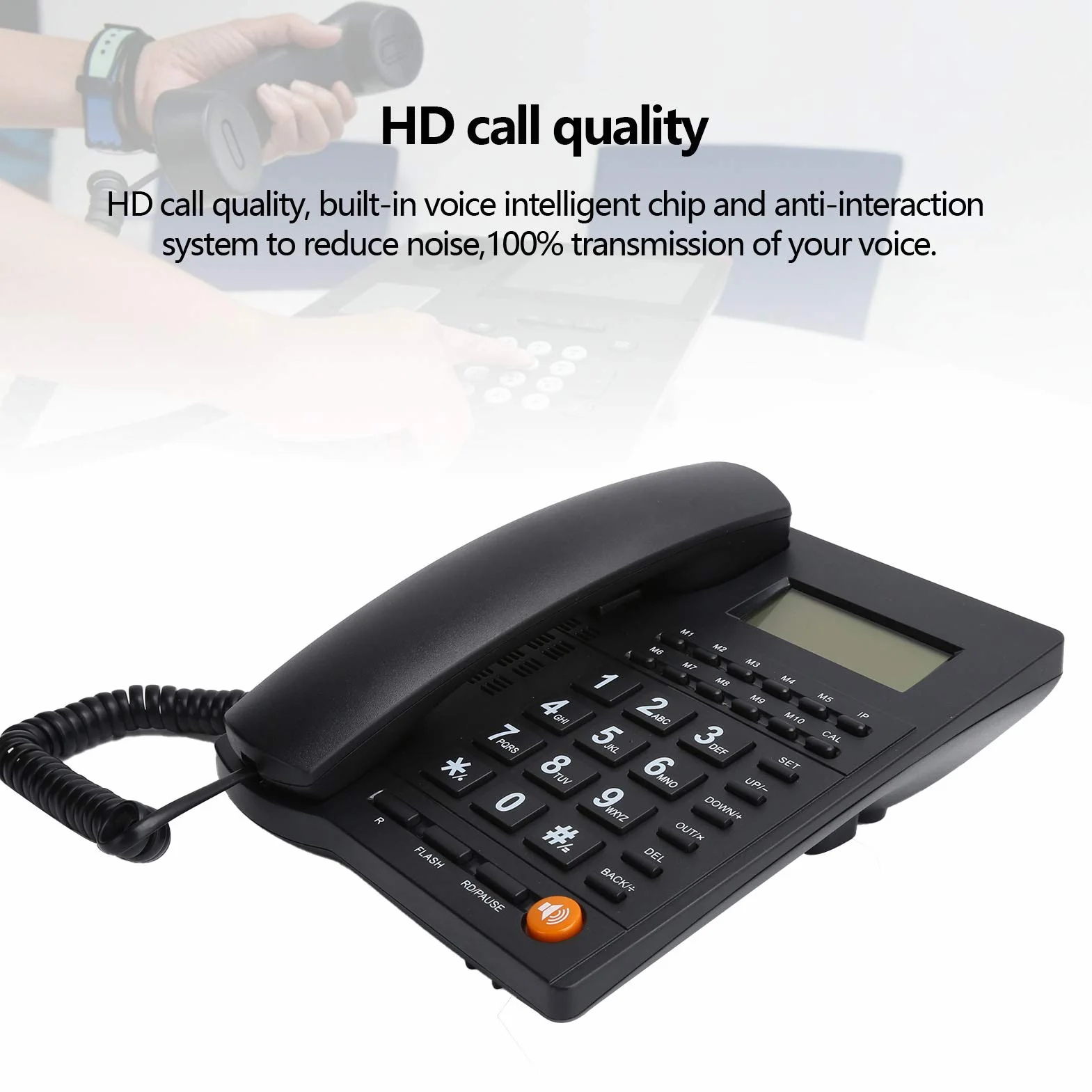 Schnurgebundenes Telefon, Kabelgebundenes Haustelefon, Telefon mit Großen Tasten für ältere Menschen, Anrufer ID-Anzeige/HD Anrufqualität (Rauschunterdrückung), Plug-and-Play. Schwarz