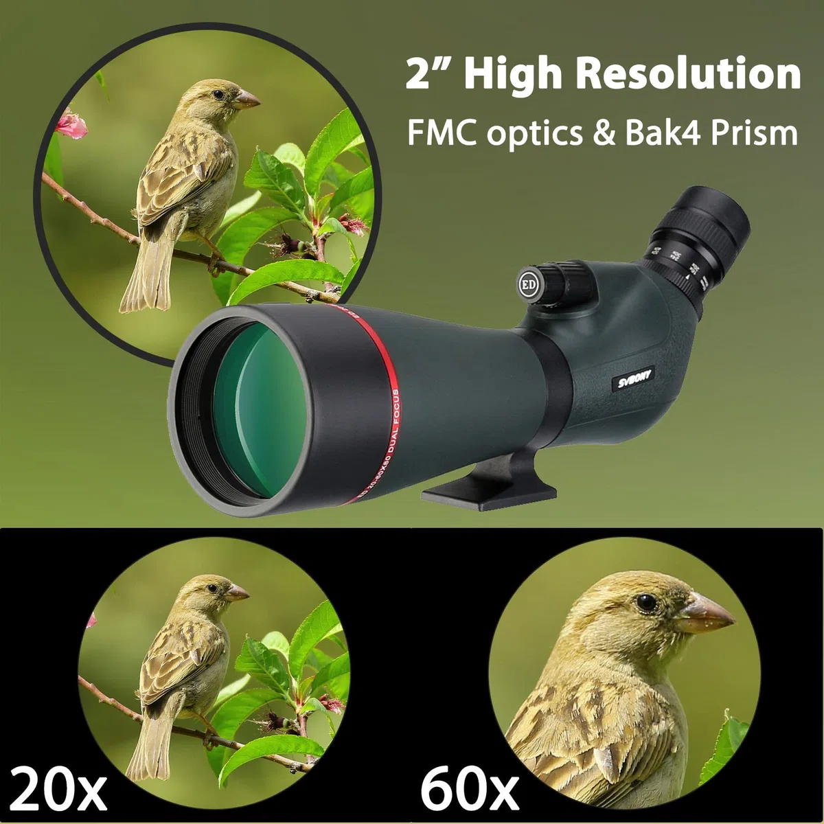 Svbony SV406P 80ED Spektiv mit 2MP WiFi Kamera, Dual Fokus, Austauschbares 1,25 Zoll Astronomie Okular, ED Glas BaK4 Prisma FMC Optik wasserdichte Spektive für Vogelbeobachtung