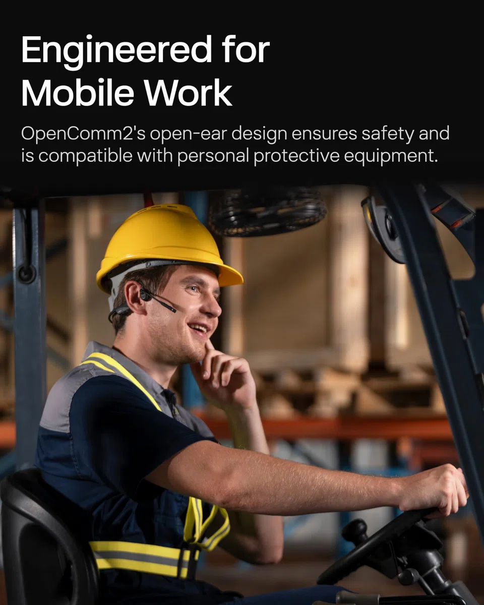 SHOKZ OpenComm2 2025 Upgrade kabellose Knochenschall Kopfhörer, Bluetooth Open-Ear-Headset mit Noise-Cancelling Mikrofon, Ohrhörer für Büro, Arbeit, Anrufe, Meeting, Autofahren, 16 Std Gesprächszeit
