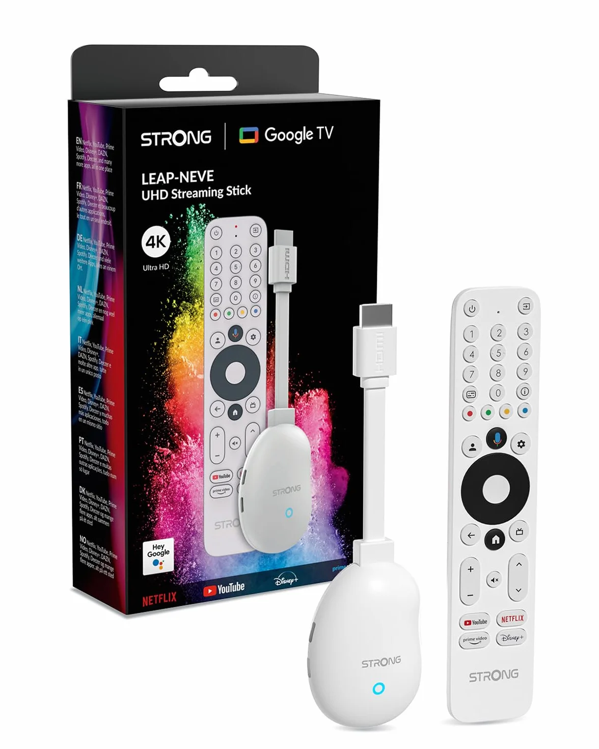 STRONG LEAP-Neve 4K UHD Google TV Streaming Stick Mit Integriertem Google Cast, 2GB RAM + 8GB Flash-Speicher, WLAN 6, Android 12, Ethernet-Anschluss, Dolby Vision & Dolby Audio - Weiß