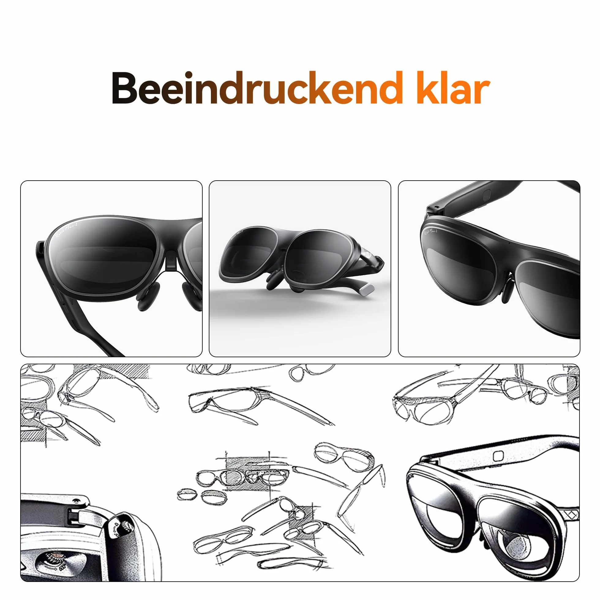 Rokid Max 2 AR Brille Schwarz, 215" Micro-OLED Display, Myopia Adjustable (0-600D), 120Hz, 50° FOV und 600nits Leuchtdichte, kompatibel mit Android und PC/ROG/Steam