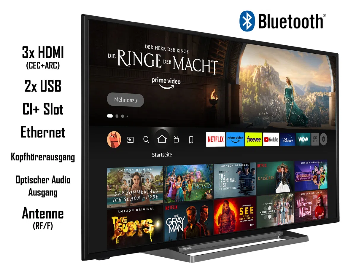 Toshiba 43UF3D63DAX 43 Zoll Smart Fire TV Fernseher (4K Ultra HD, HDR Dolby Vision, Triple-Tuner, Alexa Sprachsteuerung, Bluetooth, Sound by Onkyo), Schwarz