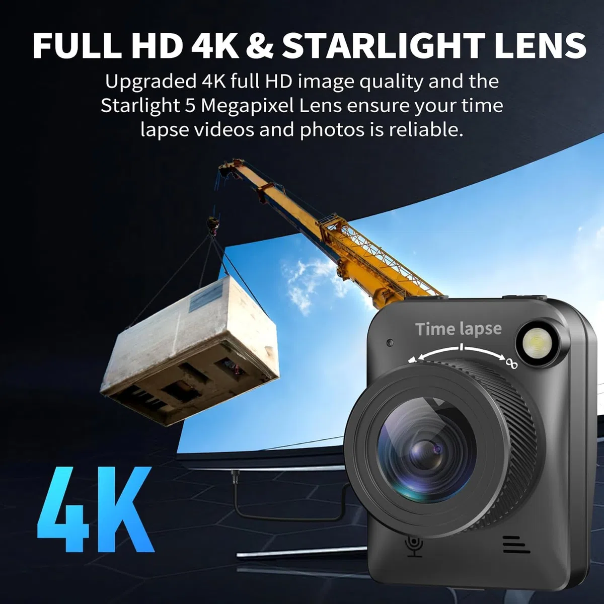 【2026 Upgrade】 4K Zeitraffer Kamera, Baustellenkamera für 180 Tage Aufnahme, Manueller Fokus, Timelapse Camera mit LED-Licht, mit TF Karte, Time Lapse Kamera für Baustellen, Gartenarbeit, Pflanzen