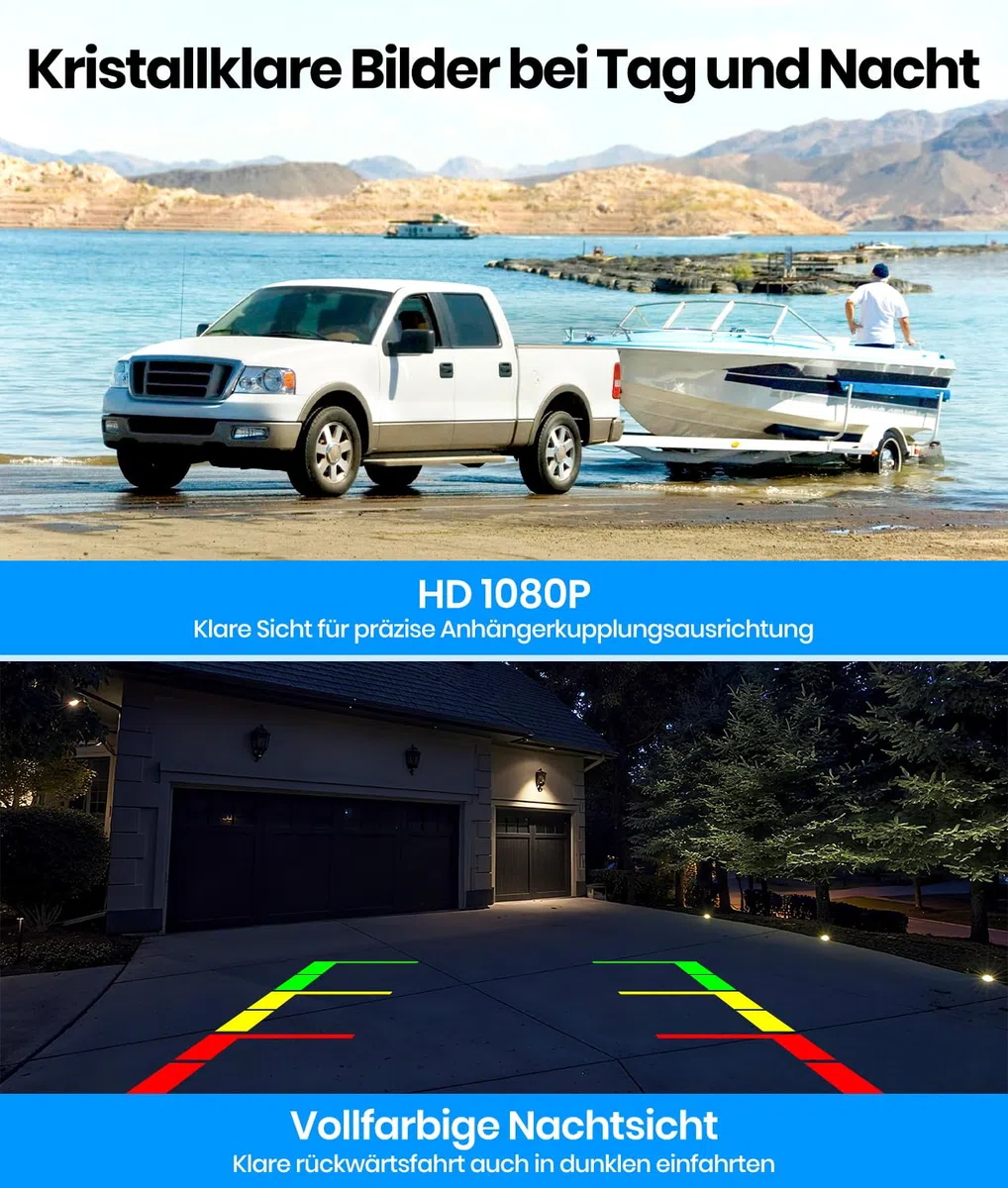 AUTO-VOX Dual Solar Rückfahrkamera Kabellos 7,2" HD Split-Screen Monitor DVR-Aufnahme IP69K für Wohnmobil LKW Anhänger