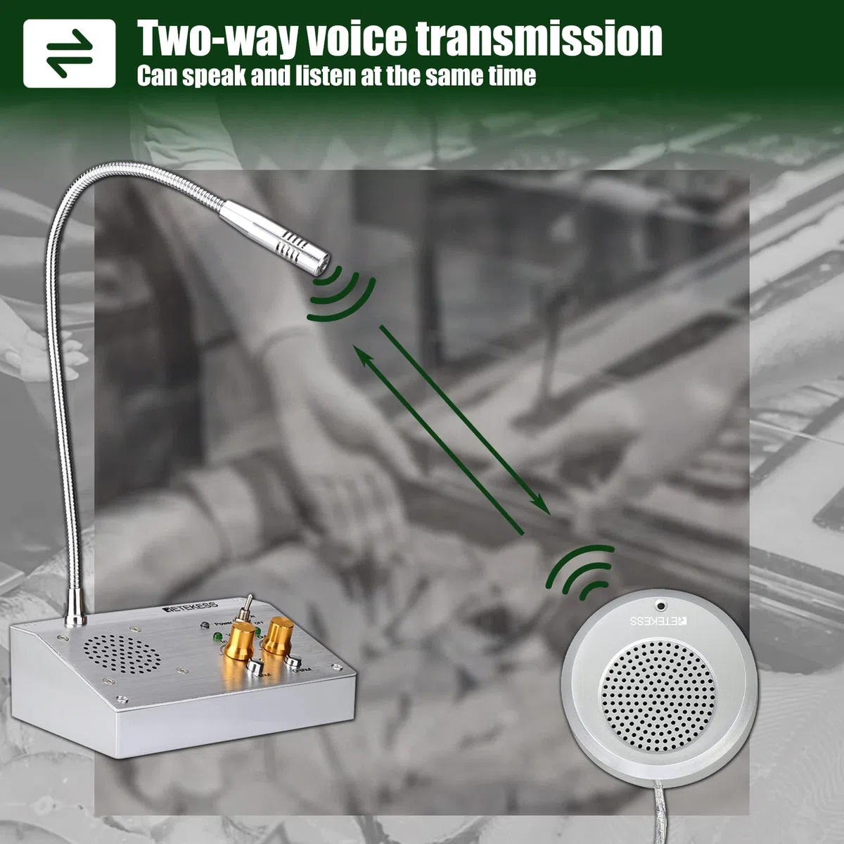 Retekess TW103 Window Speaker System, Two-Way Intercom Microphone (Silver) | für Einwanderungskontrollpunkte, Bankschalter, Fahrkartenschalter, Aufnahmefunktion, Unabhängige Lautstärkeregelung