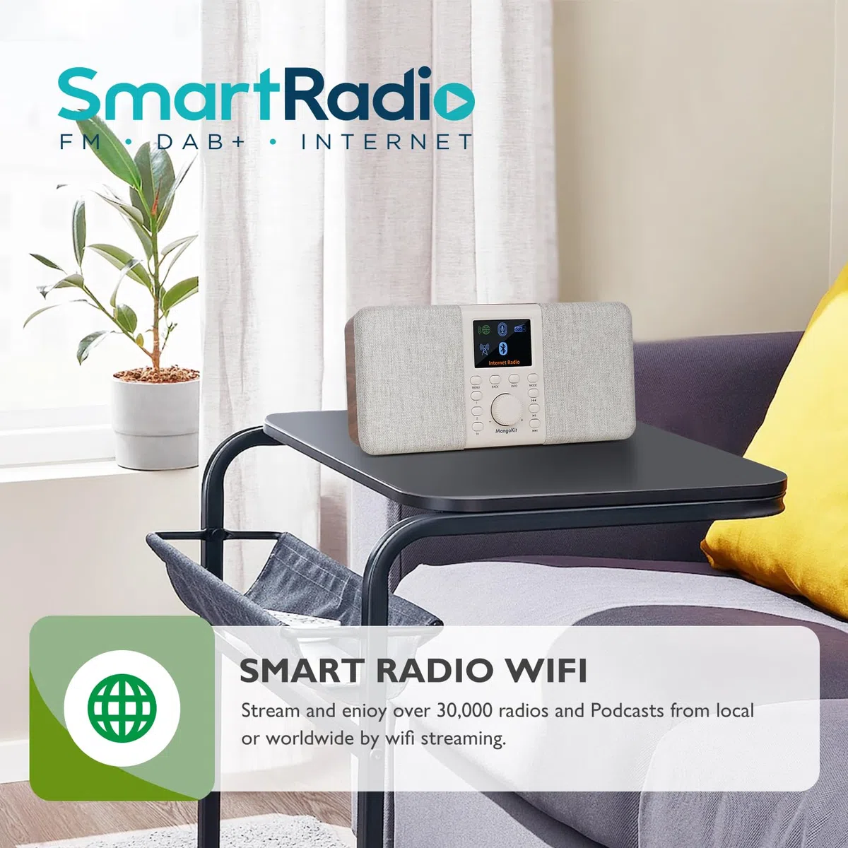 SR20 Stereo Internetradio WLAN, DAB Radio mit Bluetooth, DAB Plus Radios, Digitalradio, UKW Internet Radio, Küchenradio, Podcast Player, App Fernsteuerung, Farbdisplay,Doppelalarm-Walnuss