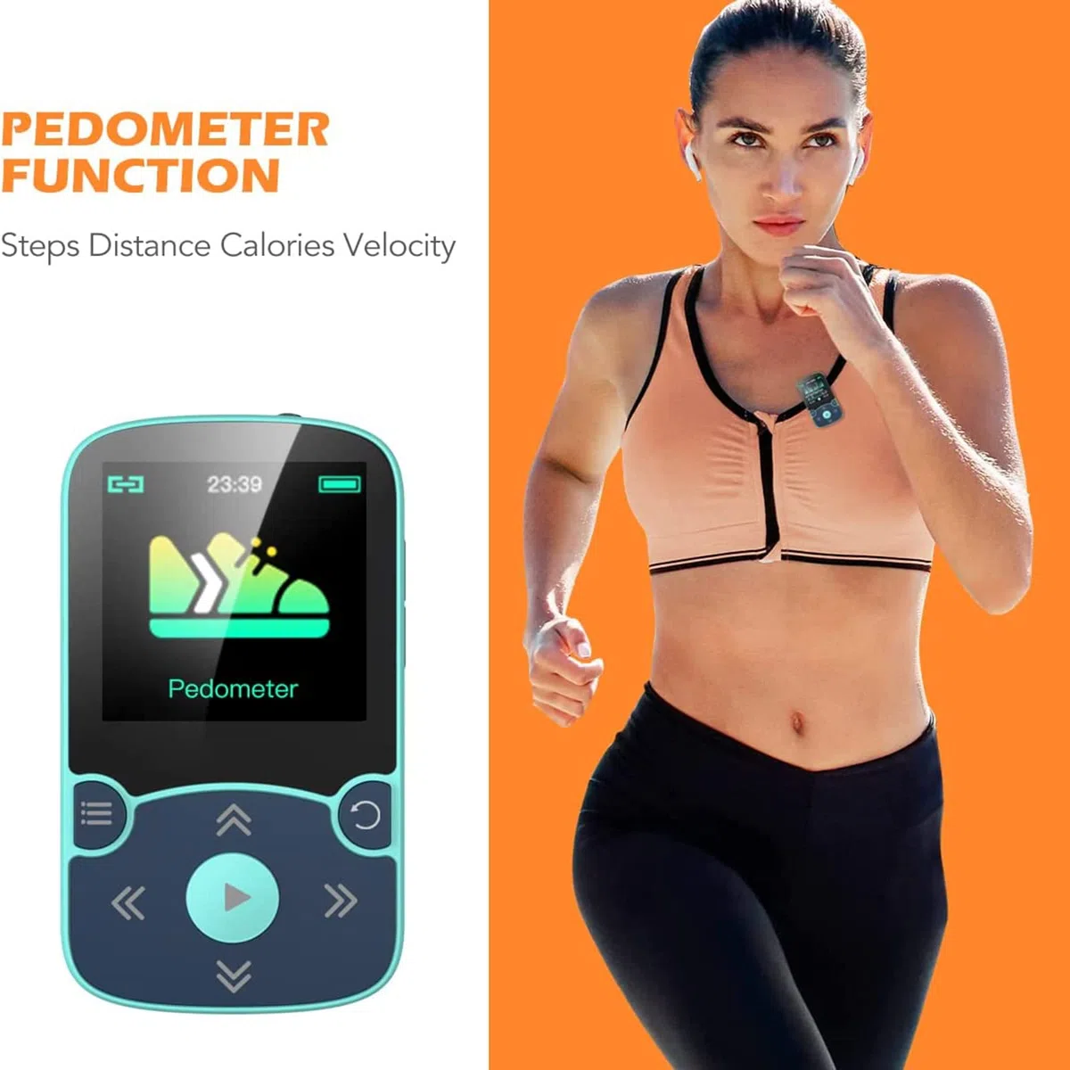AGPTEK MP3 Player Bluetooth 5.0 Sport 32GB mit 1,5 Zoll TFT Farbbildschirm, Mini Musik Player mit Clip, Unterstützt bis 128GB TF Karte, mit unabhängiger Lautstärketaste, Blau
