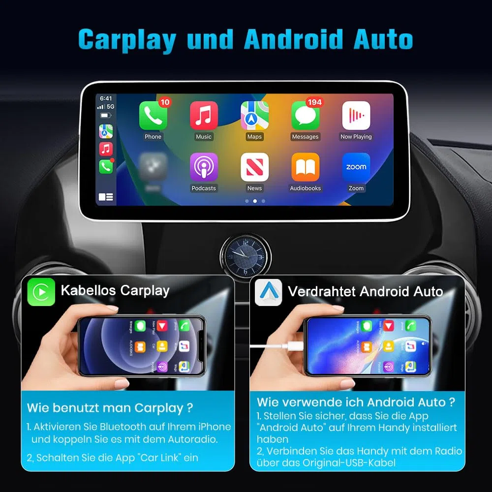 Junsun Android 15 Autoradio für Mercedes Benz Vito 447 2014-2020 4GB+64GB mit 12,3 Zoll Touchscreen unterstützt 4G-SIM-Karte, CarPlay, FM Radio, Bluetooth, WLAN, Navigtion, SWC