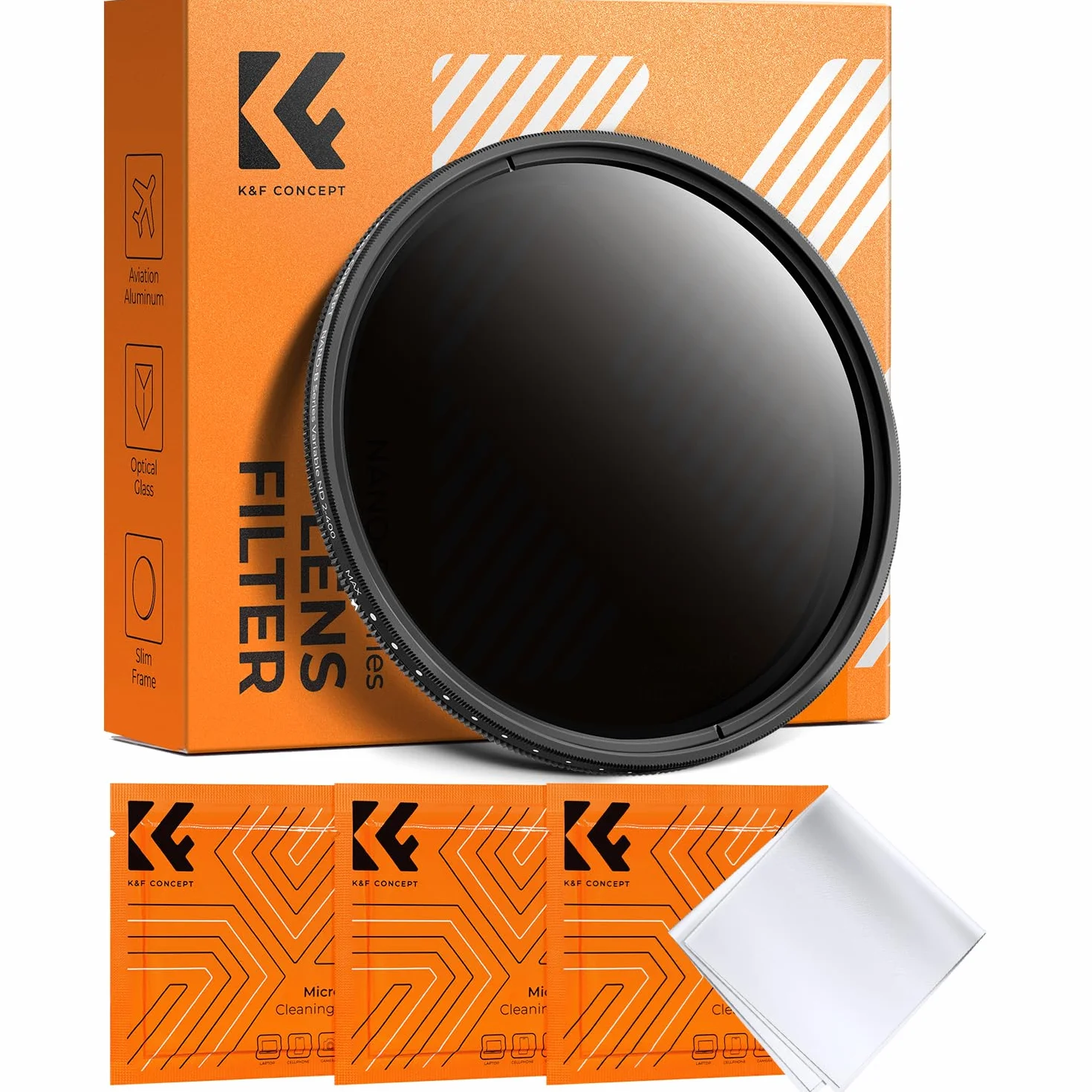 K&F CONCEPT 67mm ND Filter Variabler Graufilter ND2-ND400 (1-9 Blendenstufen) mit DREI Reinigungstücher für Landschaftsfotografie（Nano-Basic Serie）