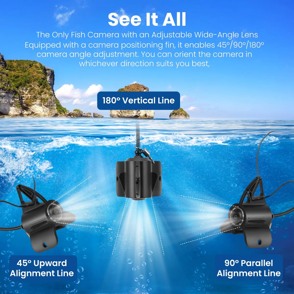 Unterwasserkamera Angeln, Fish Finder Kamera mit 4.3 Zoll IPS Display und 30m Kabel, 220° Weitwinkel-Infrarot-Nachtsicht, IP65 Wasserdicht, Fischfinder für Meeresangeln Fluss Angeln Eisfischen