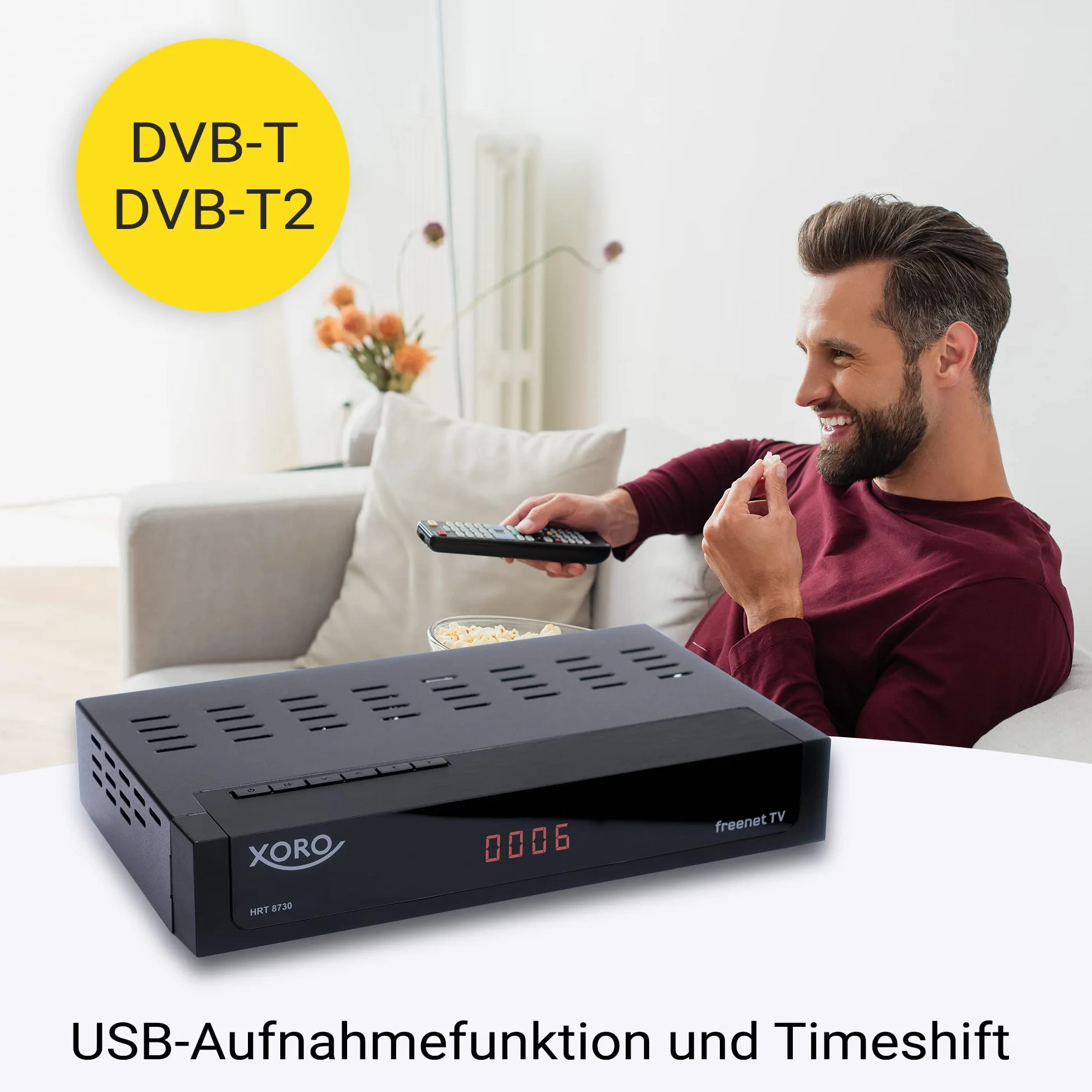 XORO HRT 8730 DVB-C/T2 Combo Receiver Hybrid mit USB Mediaplayer PVR Ready Timeshift Irdeto für Freenet TV
