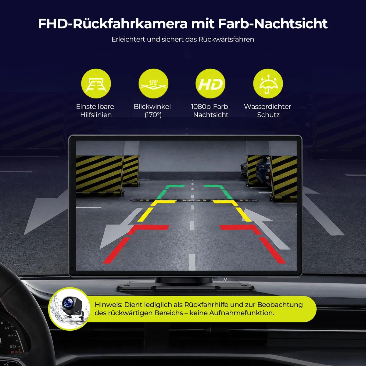 LAMTTO 9 Zoll CarPlay Display Wireless Carplay Android Auto Tragbares Autoradio mit 2.5K Front Dashcam&rückfahrkamera,64GB TF-Karte Auto-Elektronik mit Siri/G00gle Navigation Mirror Link Bluetooth