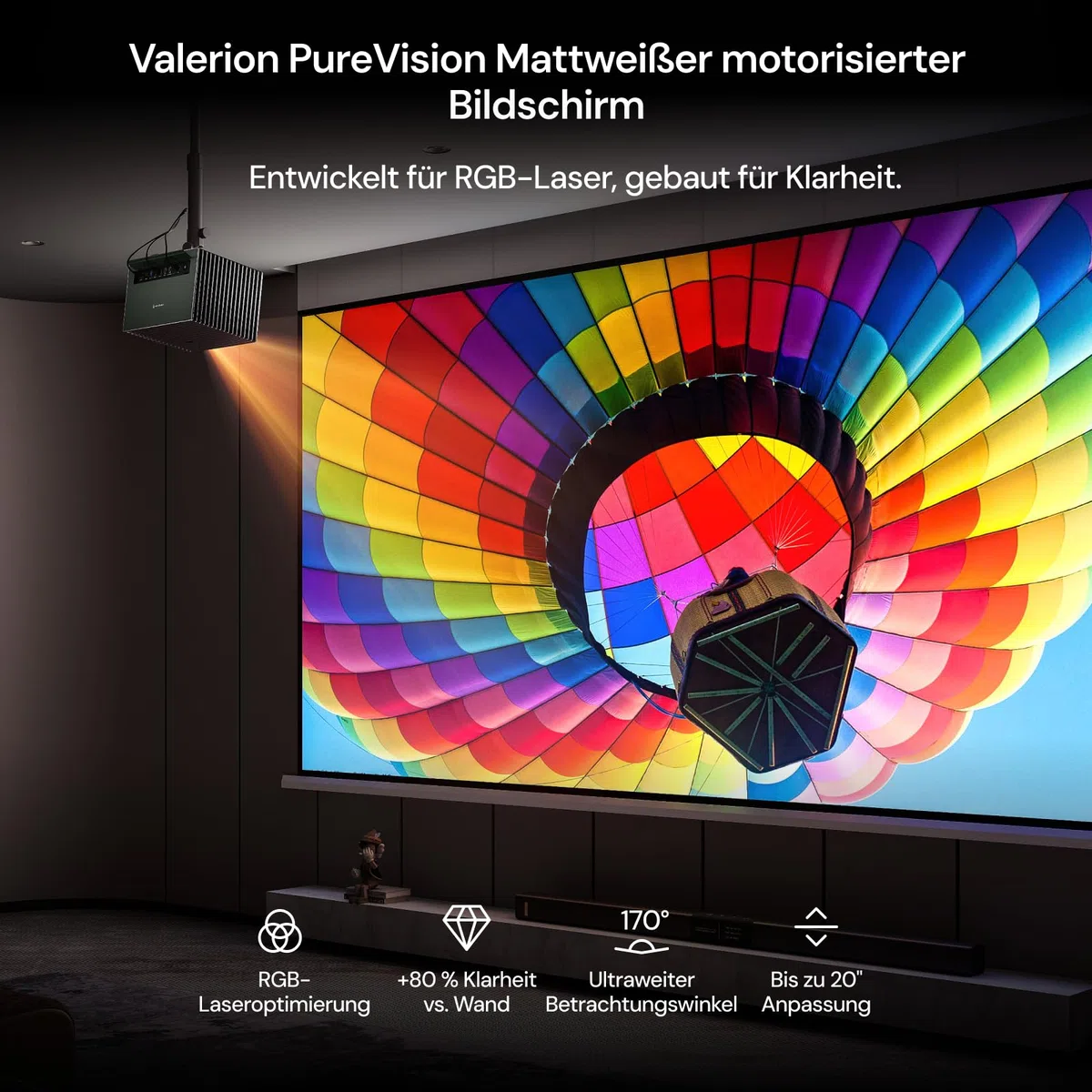 AWOL Valerion 100" Motorisierte Projektorleinwand – Mattweiß, Zero-Speckle, leise & glatt abrollbar für Heimkino