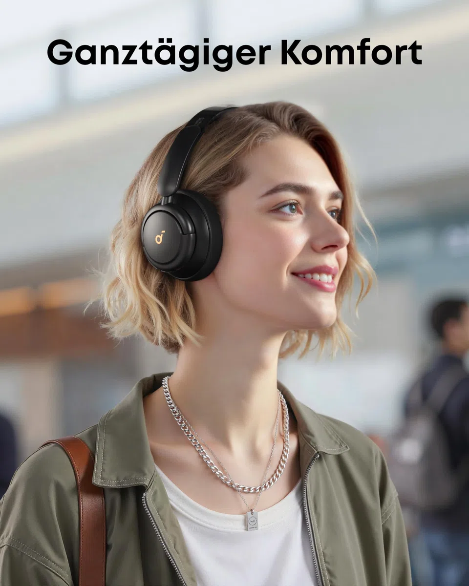 soundcore by Anker Q30 Bluetooth Kopfhörer, Hybrid Active Geräuschisolierung, Individuelle Modi, Hi-Res Sound, EQ in App, 40h Akku, bequemer Halt, Verbindung von 2 Geräten (Schwarz)