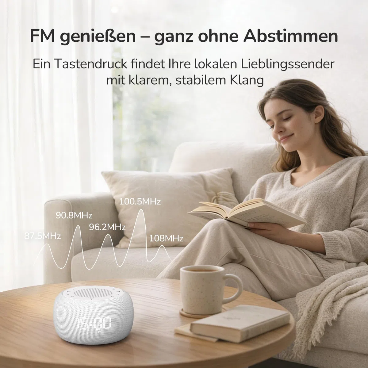 BUFFBEE Radiowecker mit wiederaufladbarem Akku & Bluetooth-Lautsprecher | 9 sanfte Wecktöne, dimmbares Nachtlicht & Display, Schlummerfunktion, tragbares Design für Zuhause, Büro & Reisen