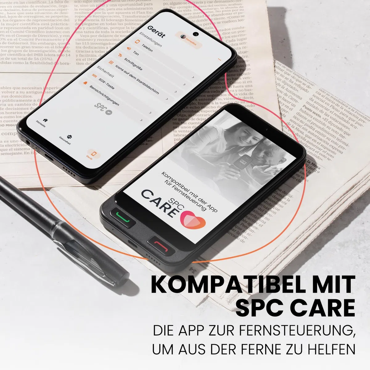 SPC Zeus 2 + Handyhülle | Smartphone für Senioren Kompatible mit App Fernverwaltung und -ortung | Easy-Mode, physische Tasten, XXL-Symbole | 5" Display, Dual-Kamera, 64GB | Ladestation, SOS-Taste