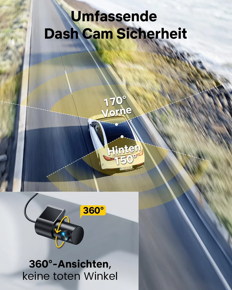 GKU Dashcam Auto Vorne Hinten, 4K/2,5K mit Touchscreen 3,18 Zoll, GPS 5G Wi-Fi Dash Cam, Dual Auto Kamera,64GB SD Karte,Parküberwachung,WDR,170° Weitwinkel,G-Sensor,Loop-Aufnahme,Max 256GB