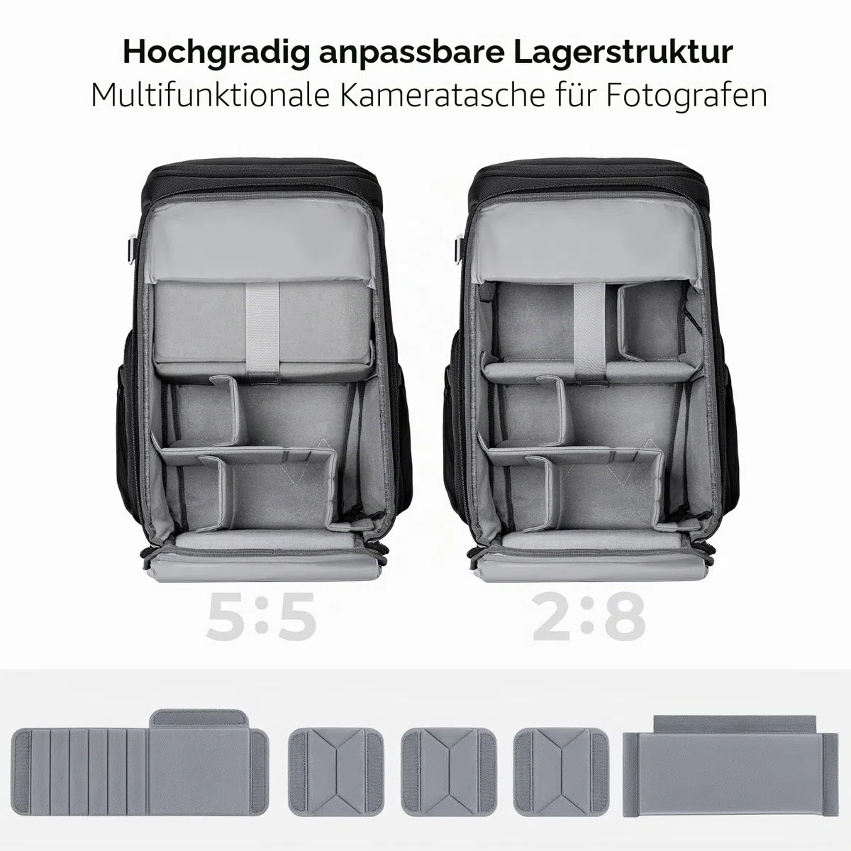 K&F CONCEPT Kamerarucksack, Fotorucksack für Fotografen, Kamerarucksack mit 15.6 Zoll-Laptopfach, kompatibel für Canon/Nikon/Sony/DJI Mavic Drone (Alpha Rucksack 25L), Schwarz