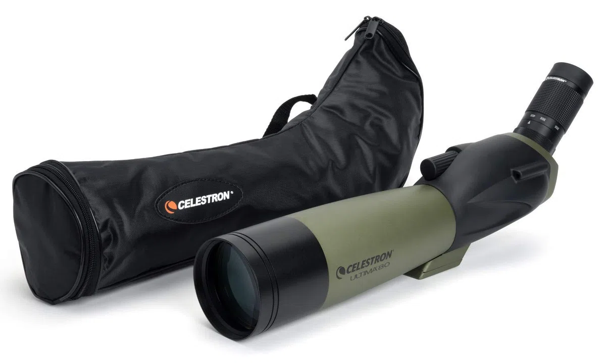 Celestron 52250 Ultima 80mm Angled Refractor Spotting Scope Telescope, Green