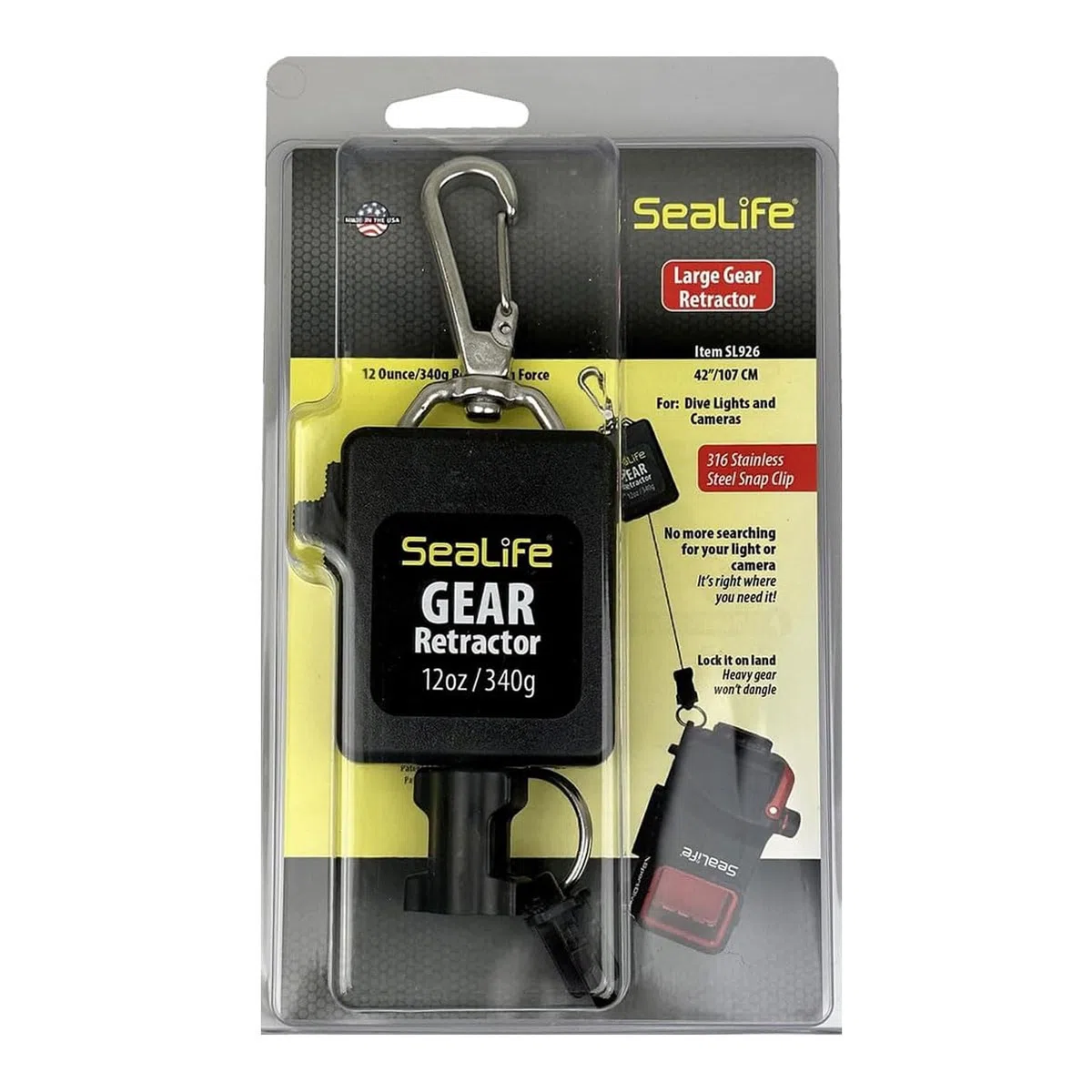 Sealife Unterwasser Karabiner-Rückholsystem in Groß (SL926) für SportDiver Smartphone Gehäuse und Kameras mit Unterwassergehäuse mit Einer Reissfestigkeit von ca. 36 kg