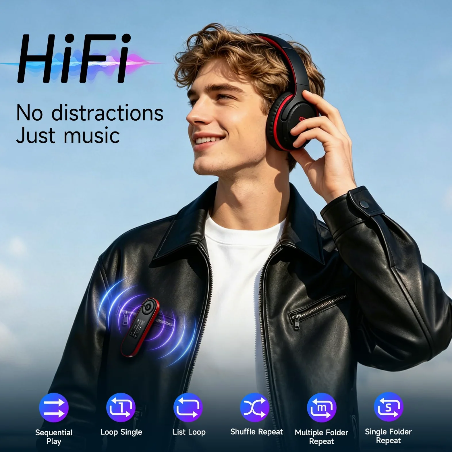 64GB MP3 Player mit Bluetooth 5.3, USB Plug & Play, Nur 28g, Physische Tasten für Blindbedienung, Clip für Sport & Laufen, Ordnerwiedergabe, FM Radio, Sprachaufnahme