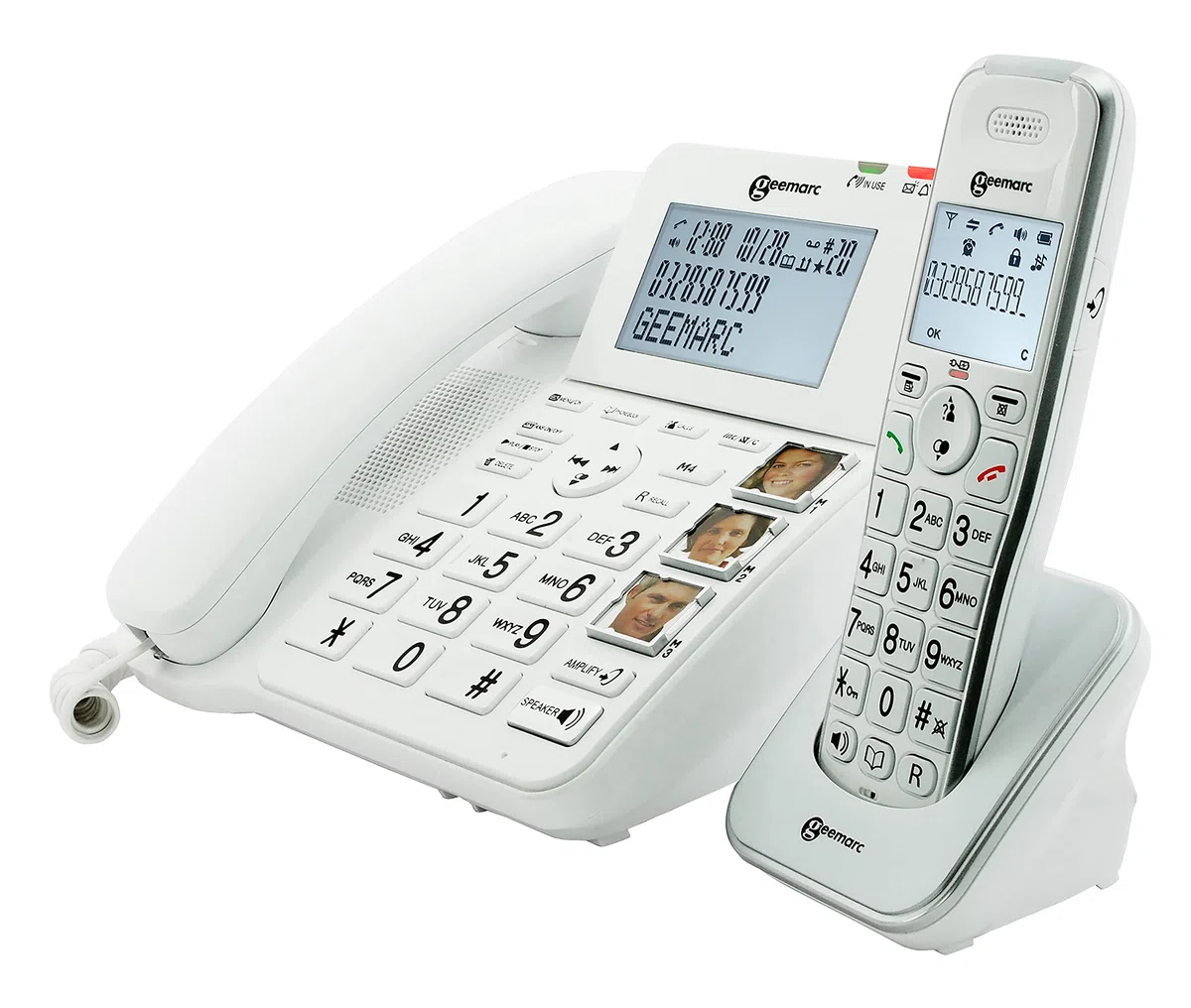 Geemarc Amplidect 295 Combi - Mobilitätshilfe für Senioren - Festnetztelefon mit Großer-Tasten-Tastatur - Weiß