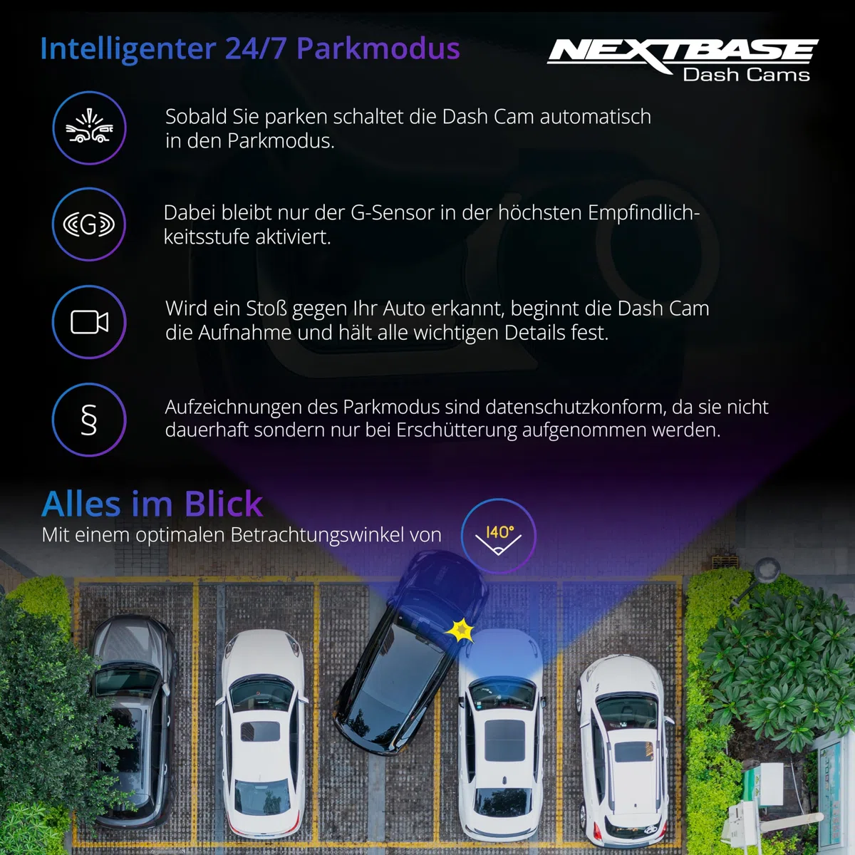 Nextbase® 622GW Dashcam Auto Vorne Hinten | Parkmodus 24/7 | 2160p 30fps Dash Cam | 3-Zoll-Bildschirm | Auto Kamera 140 Grad Betrachtungswinkel Nachtsicht Pro | Inklusive 64GB MicroSD Karte