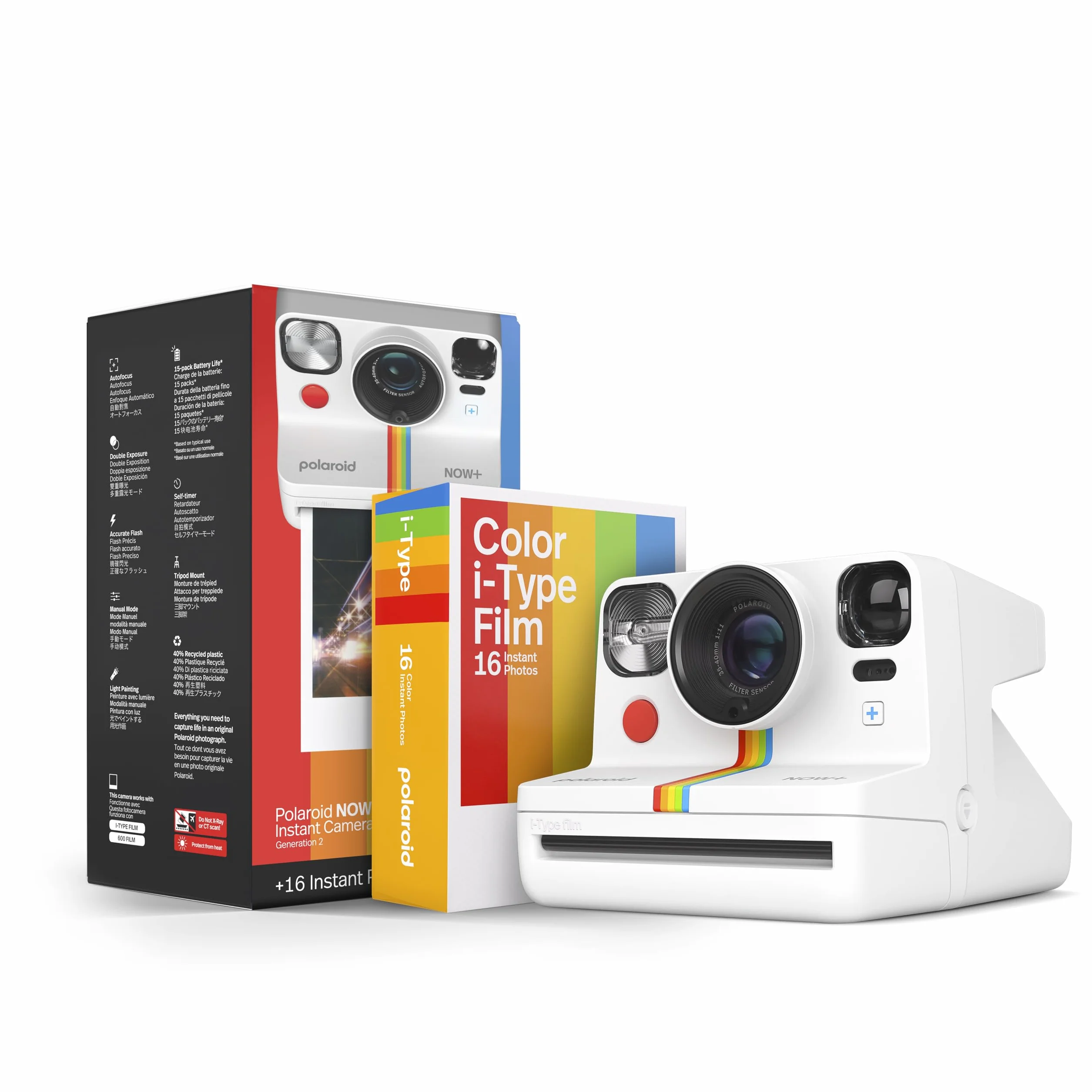 Polaroid Now+ Generation 2 Instant Film Camera White Bluetooth App Controlled Bundle 16 Photos