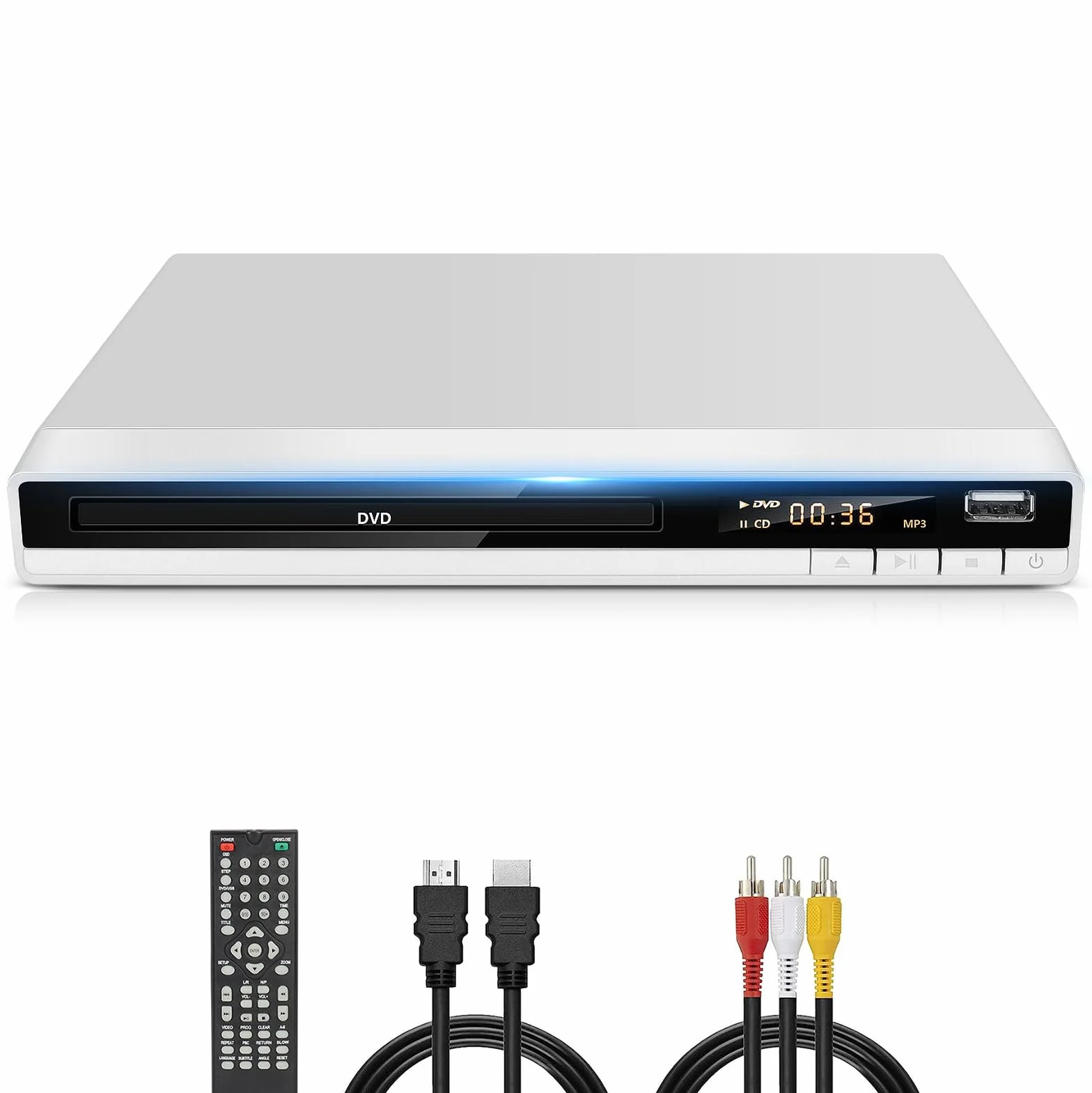 DVD Player für Fernseher, Regionsfrei DVD Spieler mit HDMI AV Ausgang Kabel Enthalten, 1080P DVD-CD-Player mit USB Eingang, Alle Regionen Frei, Fehler Korrektur, Integriertes PAL NTSC-System (Weiß)