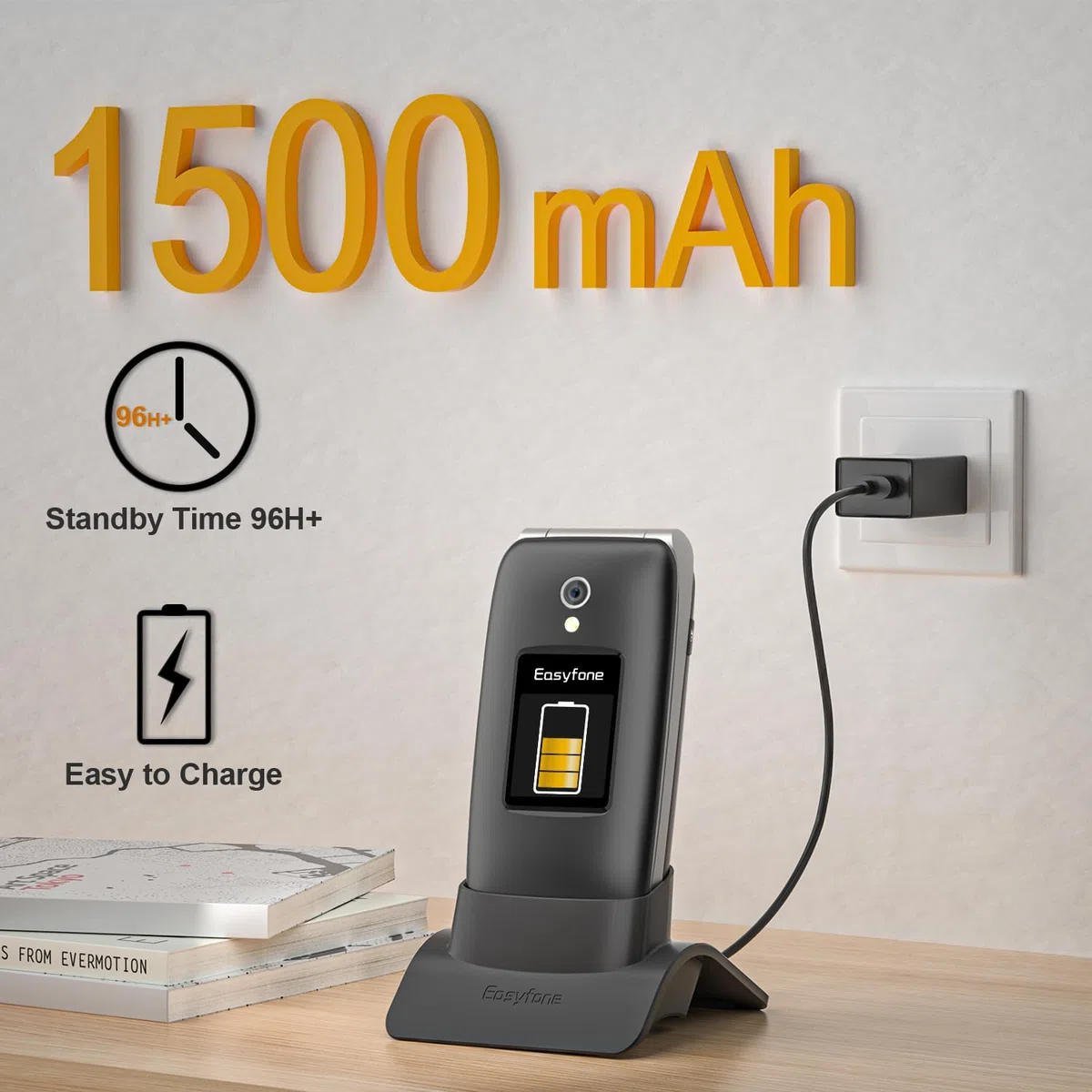 Easyfone Prime-A1 Pro 4G Seniorenhandy Klapphandy ohne Vertrag, Großtasten Mobiltelefon SOS Notruffunktion, FM Radio, 2.4 Zoll HD-Dual Display Handy für Senioren, 1500mAh Akku und Ladestation