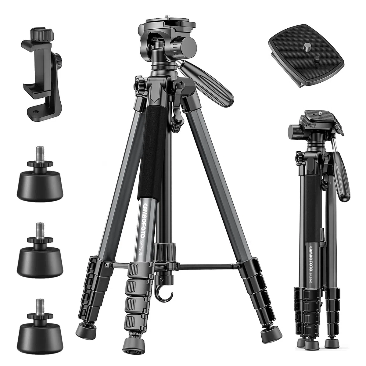 CAMBOFOTO 74" Aluminium Kamerastativ mit 360° Kugelkopf, 1/4 Schraubbefestigung, 4kg Belastbar, Schwarz