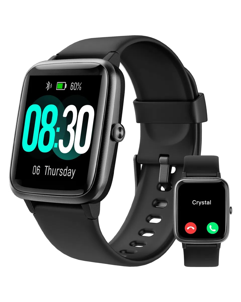 GRV Smartwatch Damen Herren 1.85" HD Fitnessuhr Telefonfunktion SpO2 Herzfrequenz Schlafmonitor Schrittzähler KI-Sprachsteuerung 100+ Sportmodi IP68 Wasserdicht iOS Android