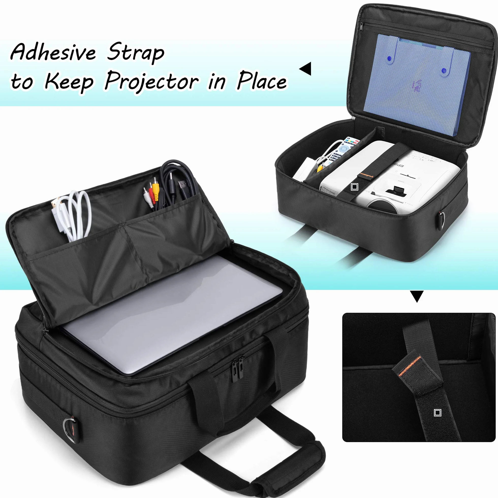 CURMIO Beamertasche für Beamer, Projektor Reisetasche mit Separatem Fach für Laptop, Beamer Tasche für die Meisten Projektoren und Zubehör, 40 x 30 x 13 cm, Schwarz