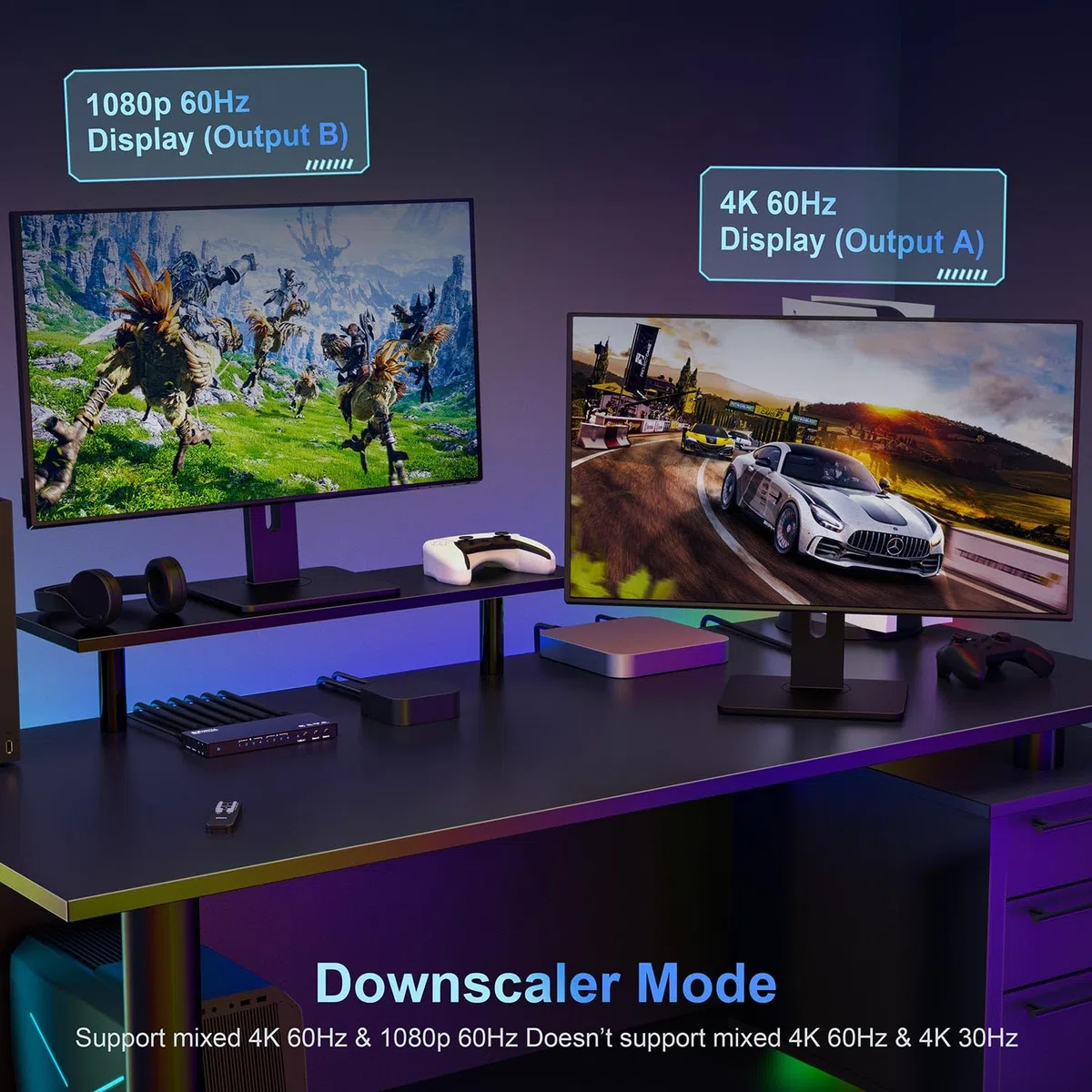 PORTTA HDMI Matrix 4x2 4K 60Hz, 4 in 2 Out mit Toslink 3.5 mm Audio Extractor ARC 16 EDID Modes 4K Downscale und IR Fernbedienung, unterstützt HDMI 2.0b HDCP 2.3/2.2 HDR 3D