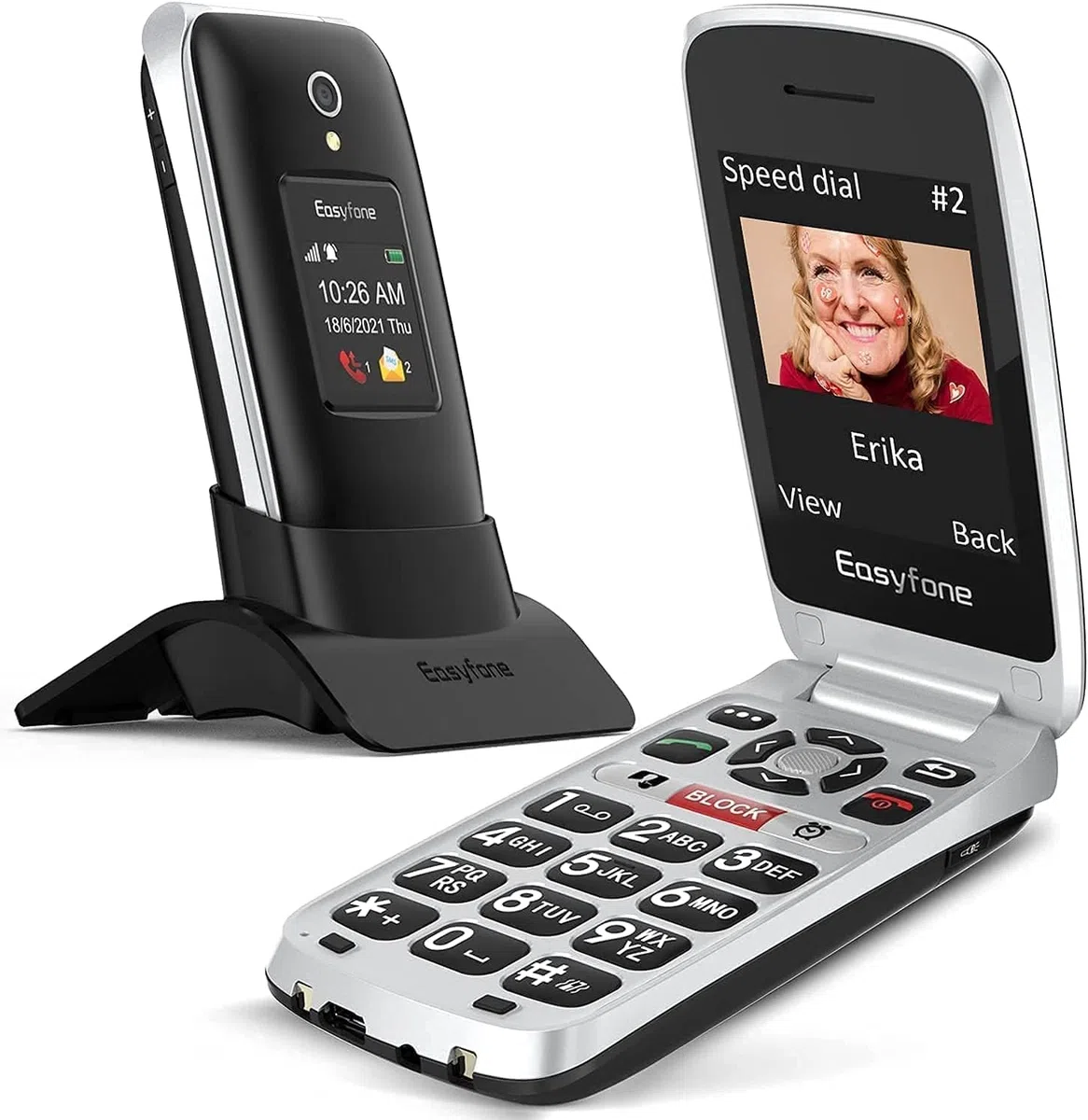 Easyfone Prime-A1 Pro 4G Seniorenhandy Klapphandy ohne Vertrag, Großtasten Mobiltelefon SOS Notruffunktion, FM Radio, 2.4 Zoll HD-Dual Display Handy für Senioren, 1500mAh Akku und Ladestation
