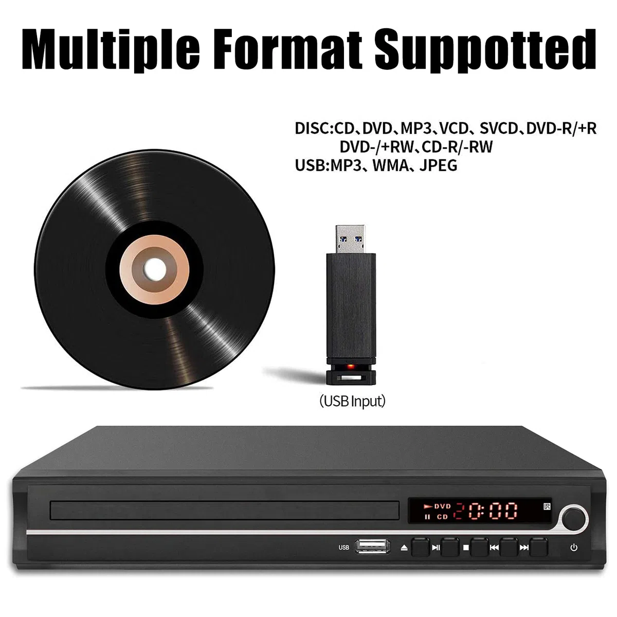 VATI DVD-Player für Fernseher, regionenfreier HDMI-DVD-Player für Smart-TV, unterstützt 1080P Full HD mit HDMI-Kabel, Fernbedienung, USB-Eingang