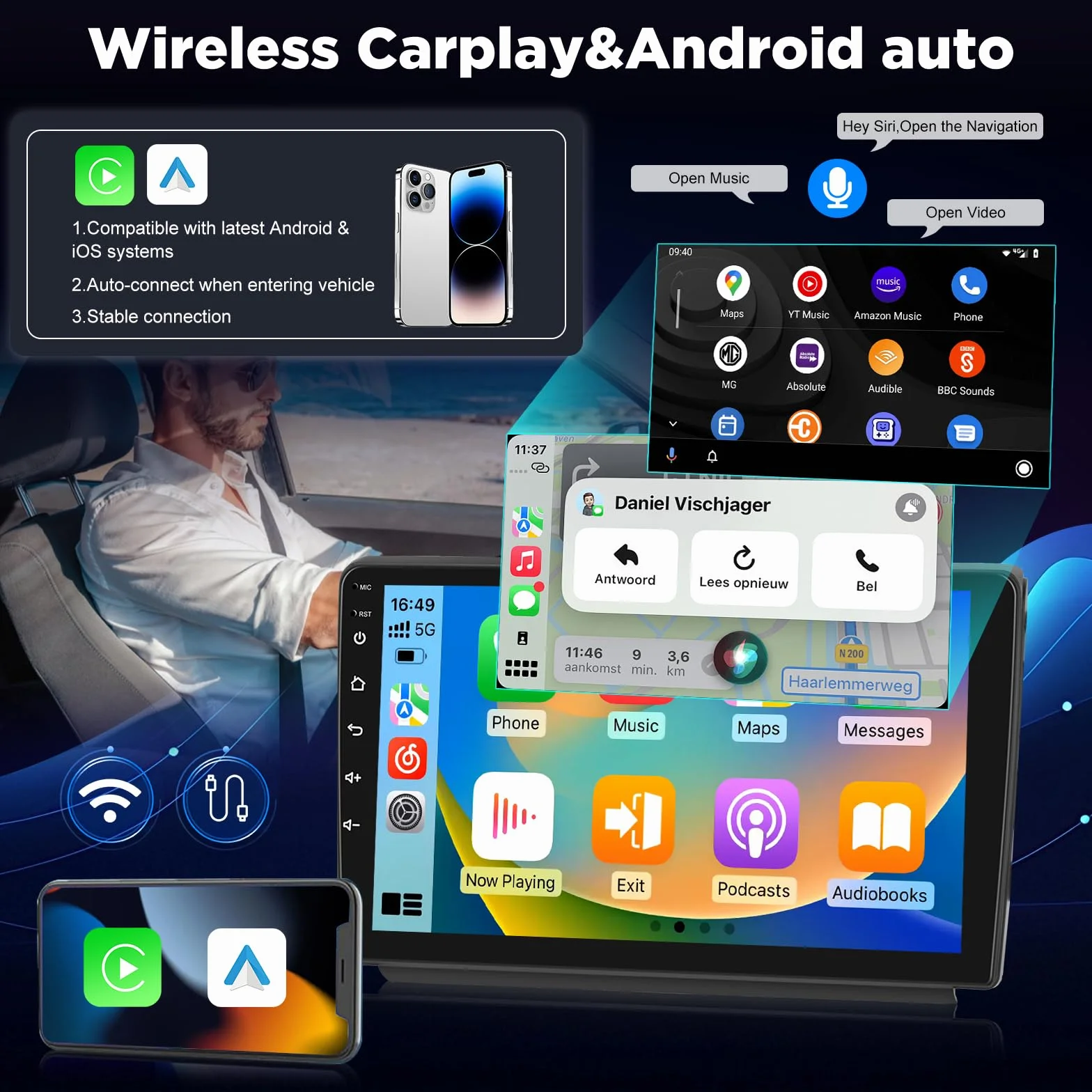 4+64G Android Autoradio für Mercedes Benz Smart Fortwo 2005-2010, 9 Zoll 2.5D IPS Touchscreen Stereo mit Wireless CarPlay & Android Auto, GPS WiFi Bluetooth 5.0 FM RDS, DSP Sound + AHD Rückfahrkamera