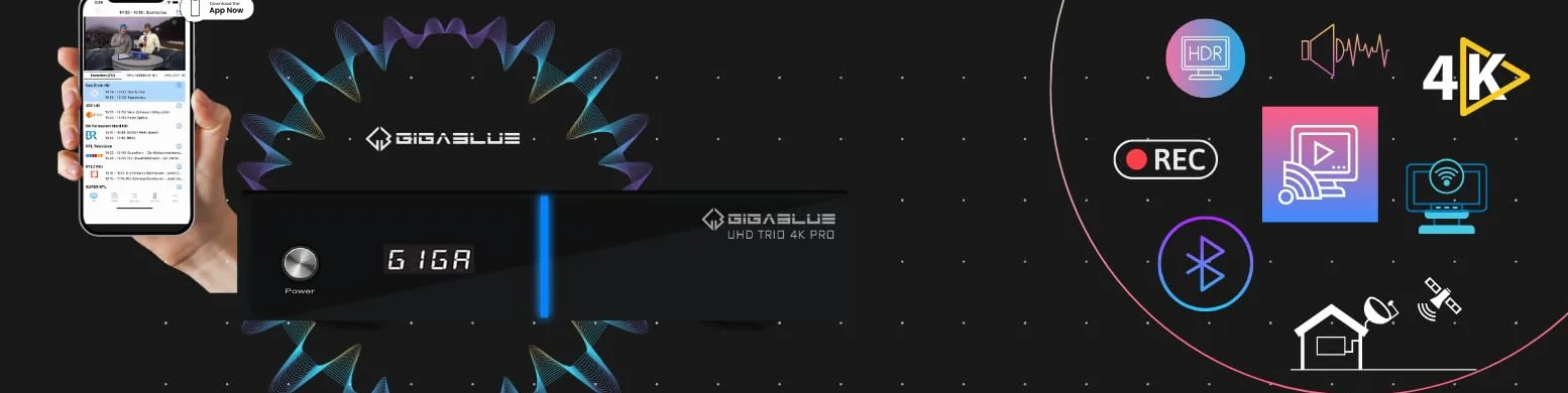 GigaBlue UHD Trio 4K PRO - Combo Tuner, W-LAN 1200Mbps, 1 x DVB-S2X Tuner, 1 x DVB-C/T2 Tuner, schwarz