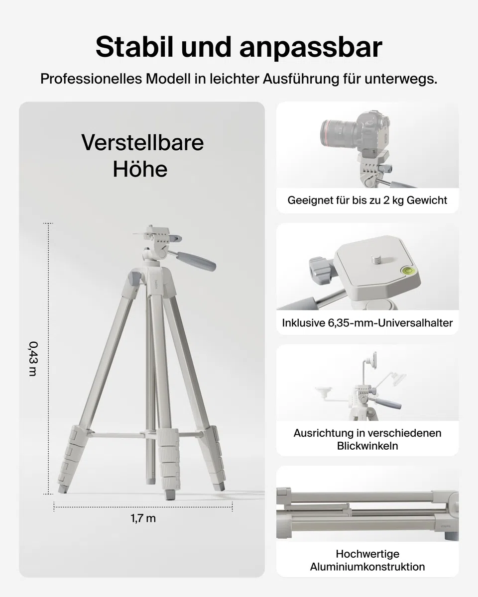 Belkin Stage Creator Kit, Vlogging-Kit, Stativ für Smartphone, magnetische Handyhalterung, Zwei kabellose Mikrofone, Set für Vlogger, für iPhone, Android, TikTok, YouTube, Streaming, Instagram