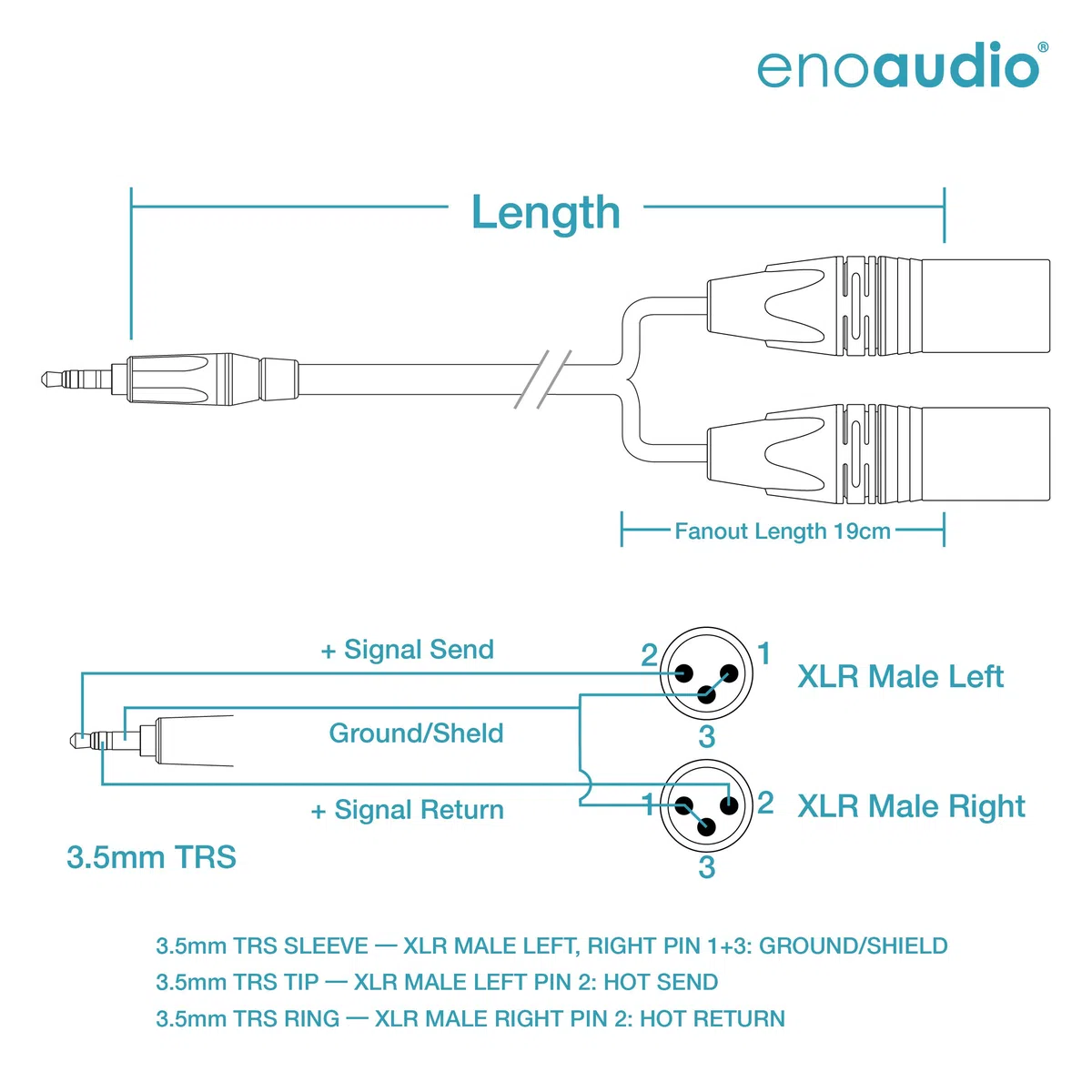 enoaudio Mogami 2534 Quad HiFi Y-Audiokabel | Amphenol Gold 3,5mm miniklinke - Neutrik XLR male | HiFi, 10 m