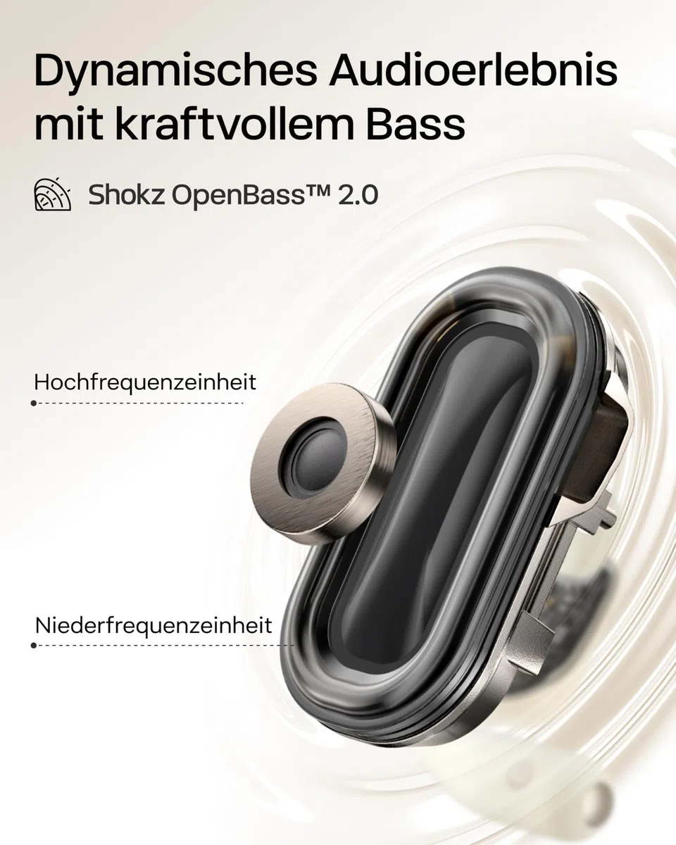 SHOKZ OpenFit 2 Open-Ear-Kopfhörer, True-Wireless-Bluetooth-Ohrhörer mit Mikrofon, Ohrbügel-Open-Ear Headphones mit 48 Stunden Wiedergabezeit, Schnellladung, IP55 Wasserfest, mit Tragetasche, Schwarz