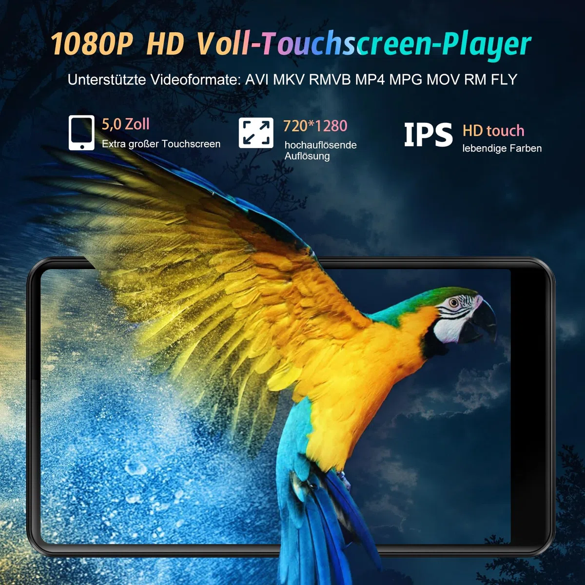 96 GB MP3 Player mit Android 13 OS, 5 Zoll MP3 Player mit Bluetooth und WiFi, 1080P HD MP4 Player, Musik Player mit vorinstallierten von Spotify, Audible und Play Store
