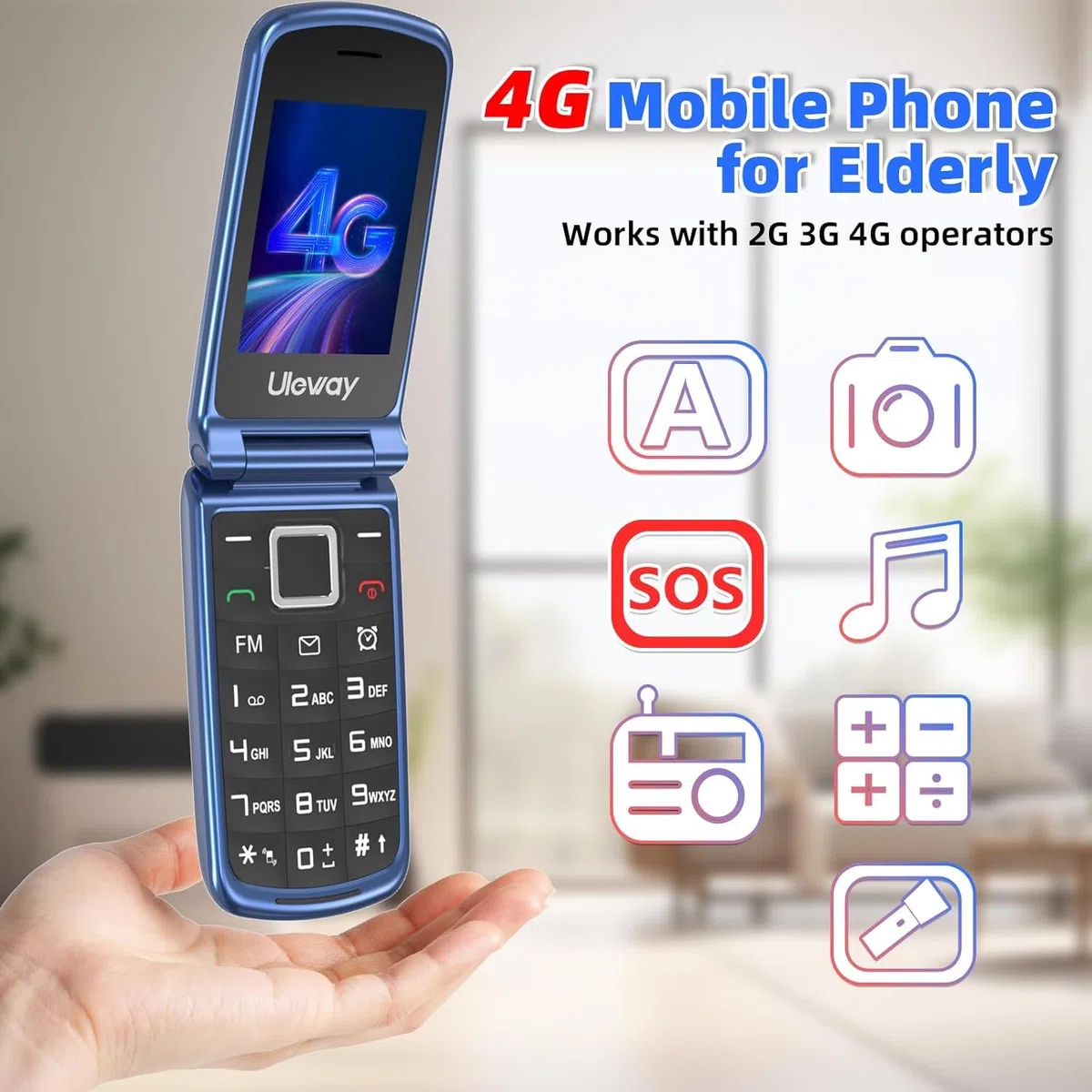 4G Seniorenhandy Klapphandy ohne Vertrag Großtasten Handy für Senioren mit Ladestation SOS Notruftaste 1000 mAh Akku Lange Standby-Zeit 2,4 und 1,8 Zoll Doppel Farbdisplay Blau