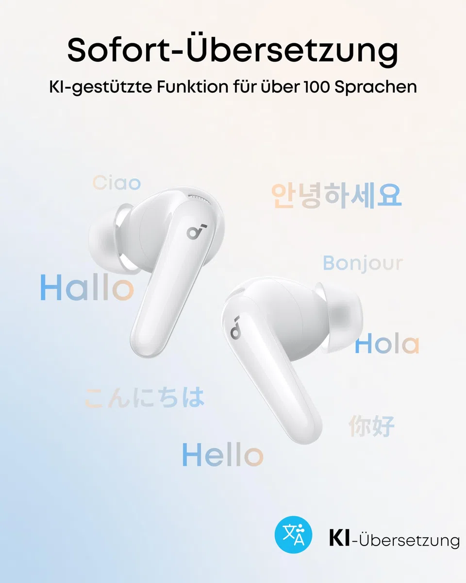 soundcore P31i by Anker, adaptives Noise Cancelling in Echtzeit, Hi-Res Sound, kabellose Bluetooth-Kopfhörer, Übersetzungskopfhörer, 50h Spielzeit, kabellose Bluetooth Earbuds (Weiß
